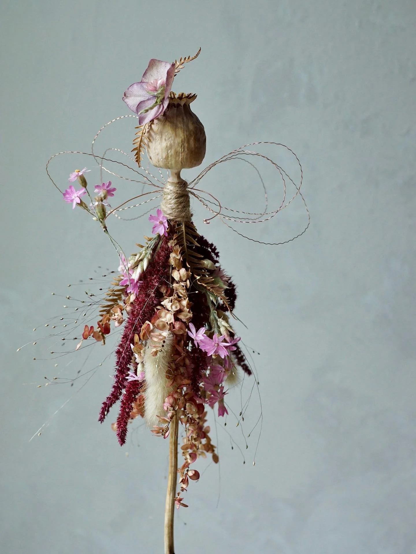 Five flower fairies, each dressed up in a skirt full of flowers and her own special hat 🌸

I&rsquo;m getting a bit faster at making them as I learn what works and what doesn&rsquo;t. I still have loads of poppy pods so perhaps there will be even mor