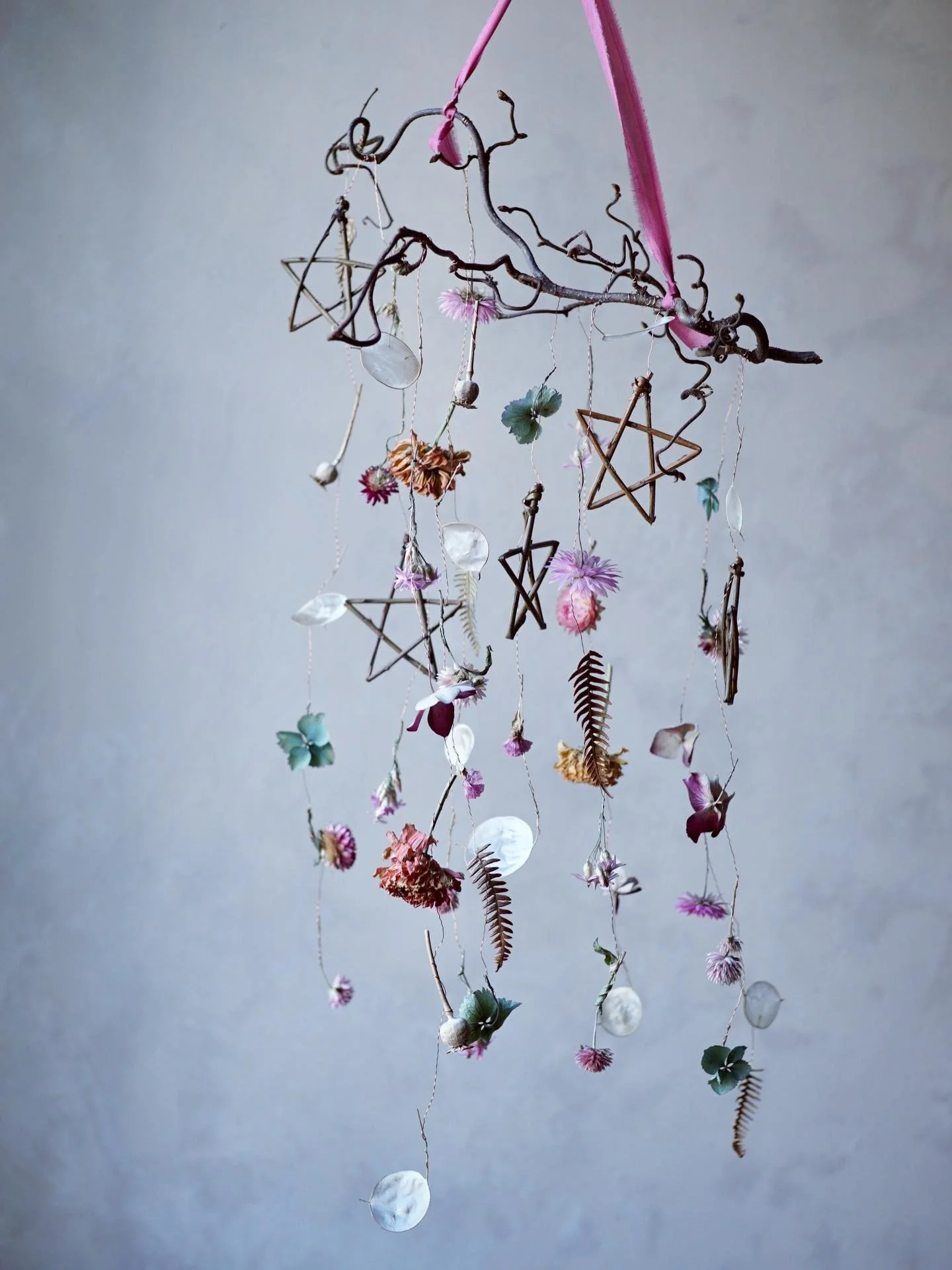 A gift for two sisters 💕 with elements of their namesakes - zinnias and willow stars ✨ I loved making this sweet mobile and I hope it brings a little bit of magic to their room 🌸

🌸✨🌸✨🌸

#willowstars #driedflowerart #flowermobile #driedflowermob