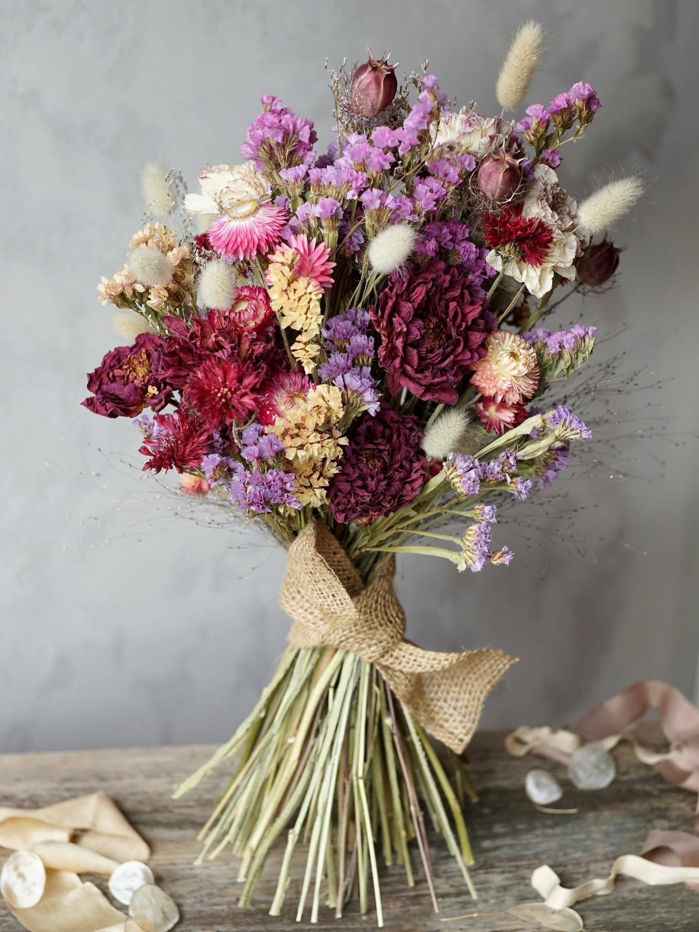 One of the new ready-made designs available from my website 🧡

A large bouquet in yummy colours of plums and featuring plenty of dried purply-red dahlias. I&rsquo;ve named it &lsquo;Plum beauty&rsquo; and it would make a lovely everlasting gift for 