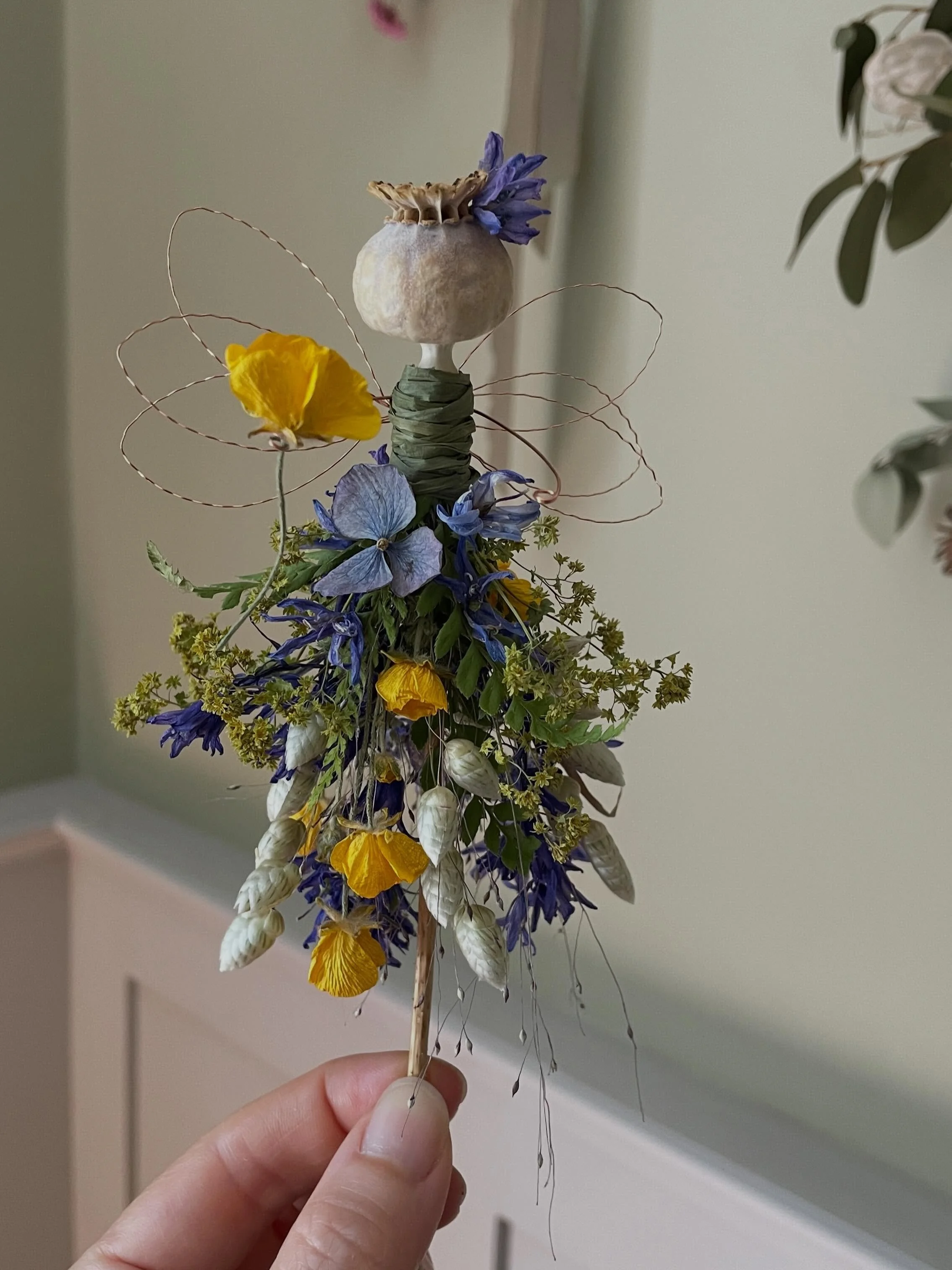 This Saturday is the start of the farOpen open studios art trail! I hope you can come visit me at Studio 21 in Lydney. I&rsquo;ve been busy making these little dried flower fairies that will be flitting around my workspace alongside lots of other dri