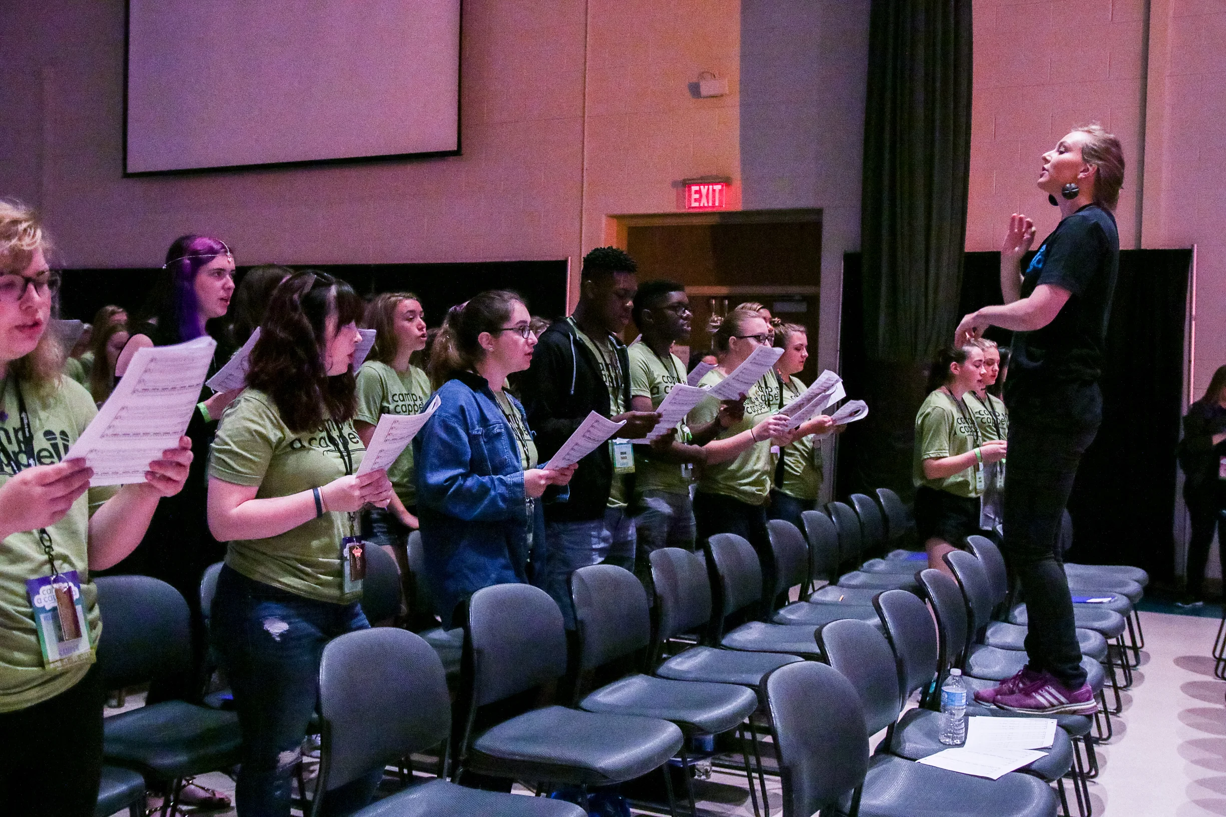Large group rehearsal at Camp A Cappella .