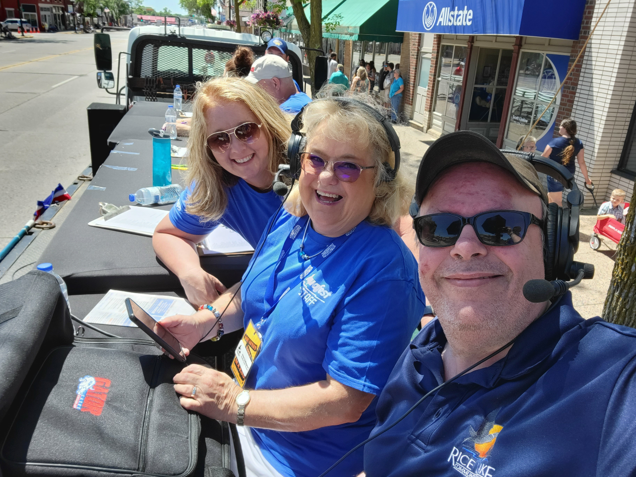  New executive director of Rice Lake Community Media James Wyngaard takes a selfie with Anne Gallagher from the Rice Lake Moose Lodge and a volunteer with the Rice Lake Main Street Association as they cover the Aquafest Parade in June. 