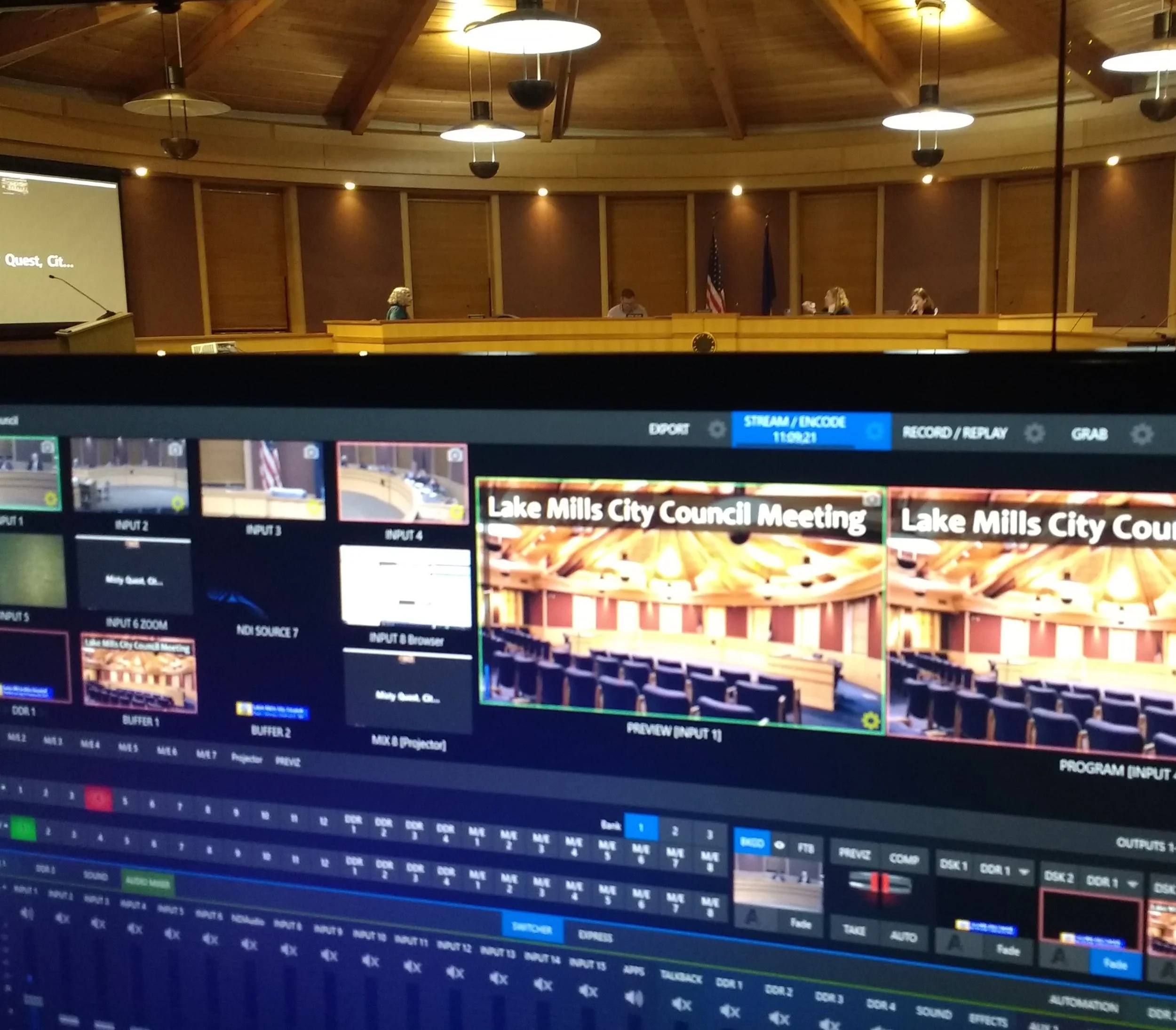 Live coverage in the council chambers