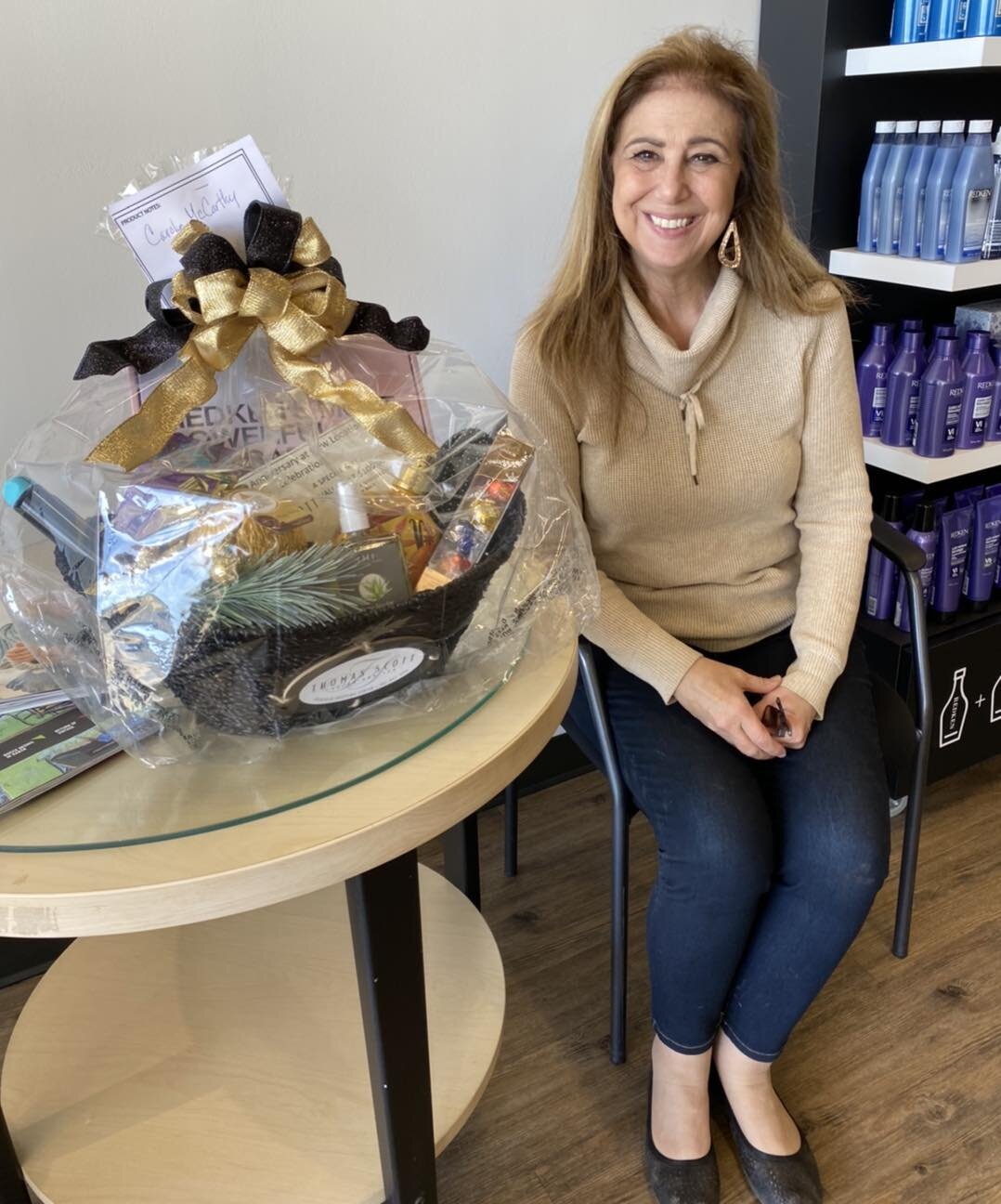 Congratulations Carolyn!!! She won our gift basket raffle for attending our celebration event last Friday. 💜 
We would also like to extend another very warm congratulations to Susan for winning our second basket, which benefitted the Women&rsquo;s G