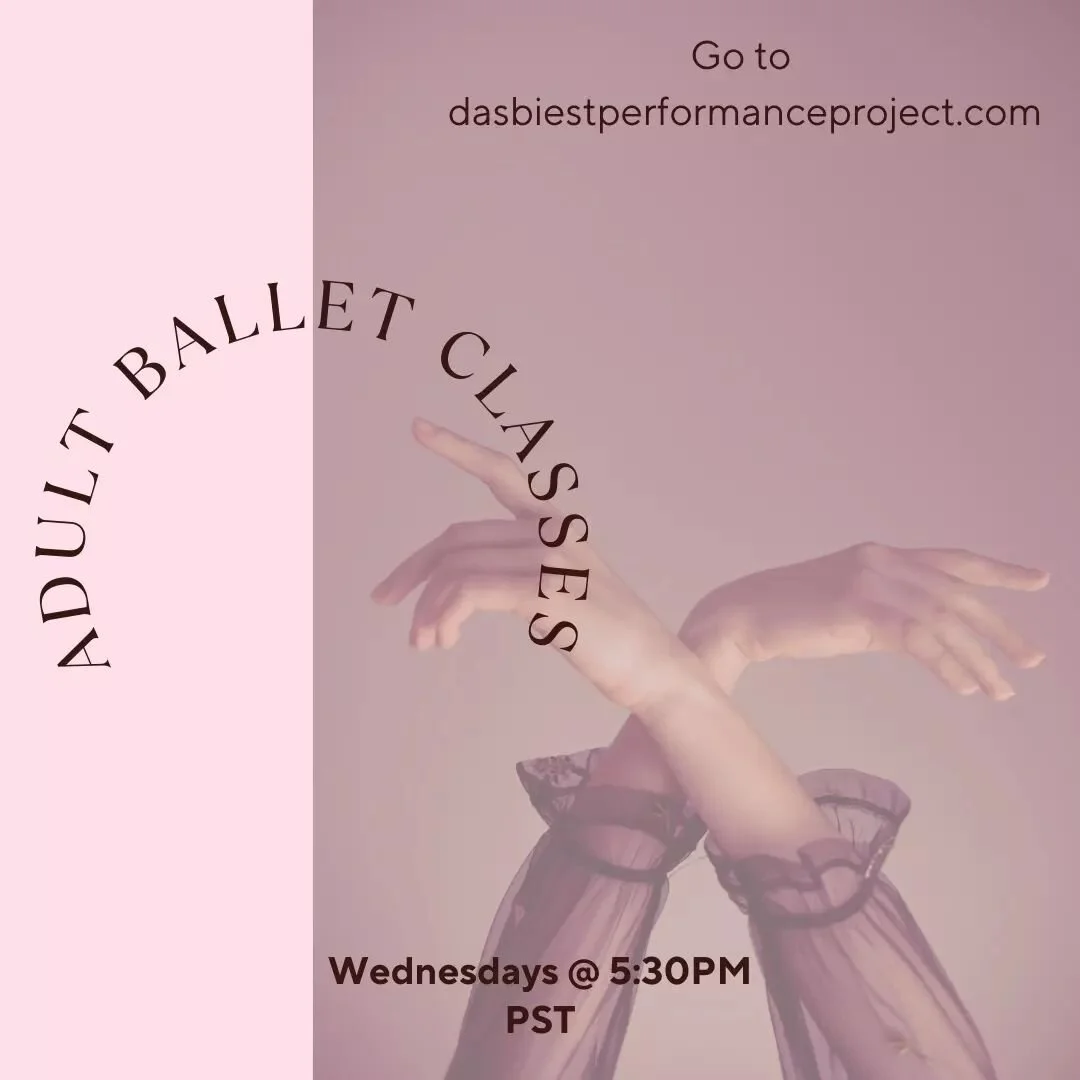 Join us every Wednesday for ballet technique and history via zoom. Starting in April our modern and history classes are back as well! 
.
Go to dasbiestperformanceproject.com for more information!