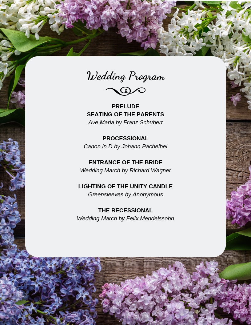 Traditional Sample Wedding Program