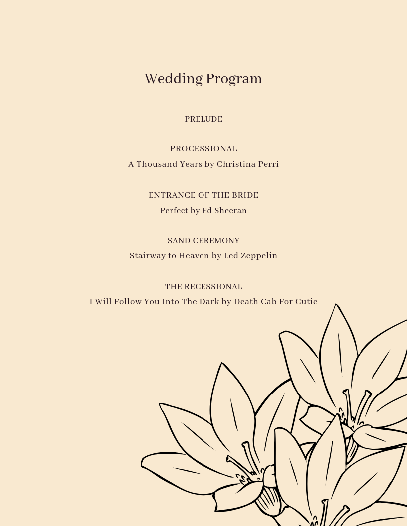 New Classics Sample Wedding Program