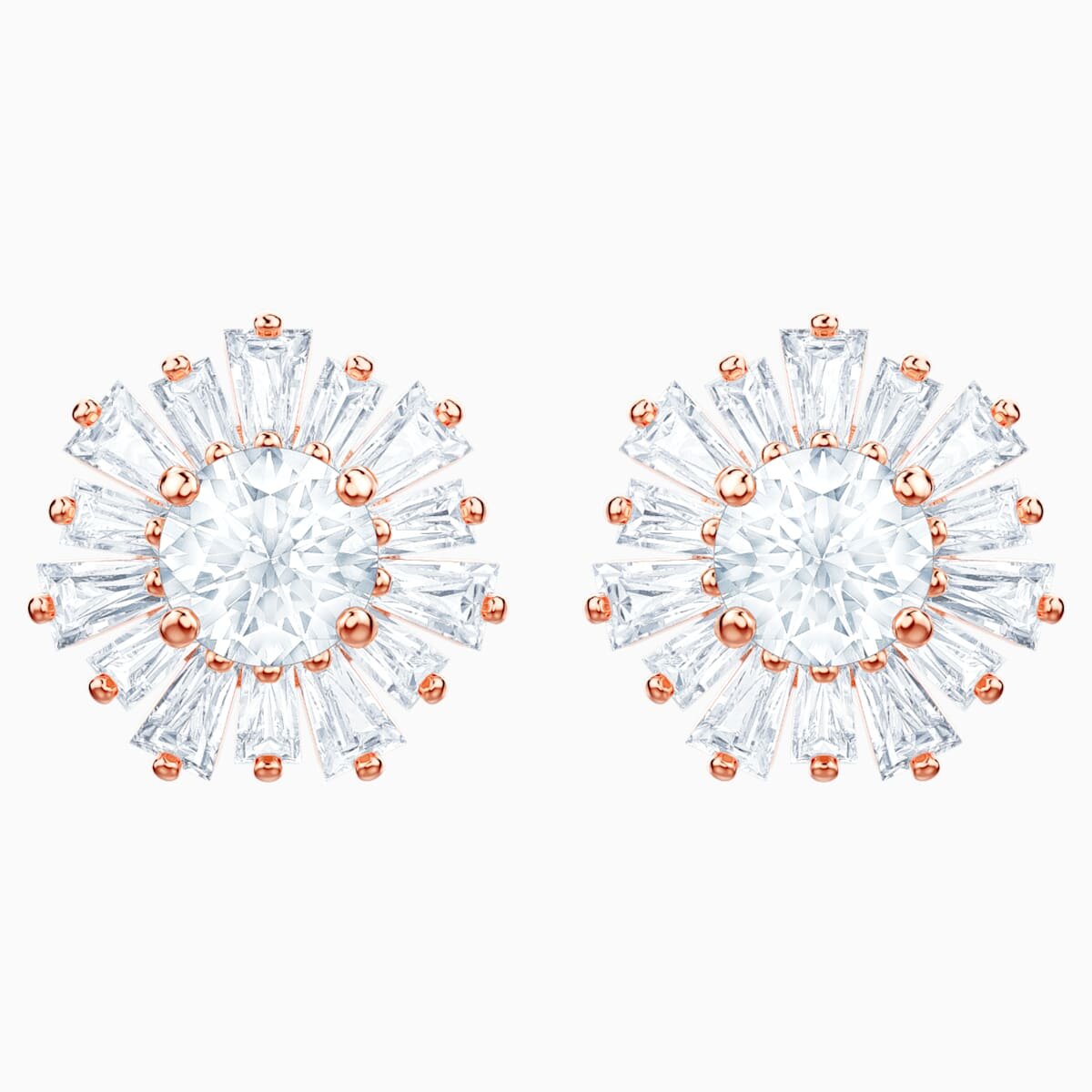 SUNSHINE PIERCED EARRINGS, WHITE, ROSE-GOLD TONE PLATED