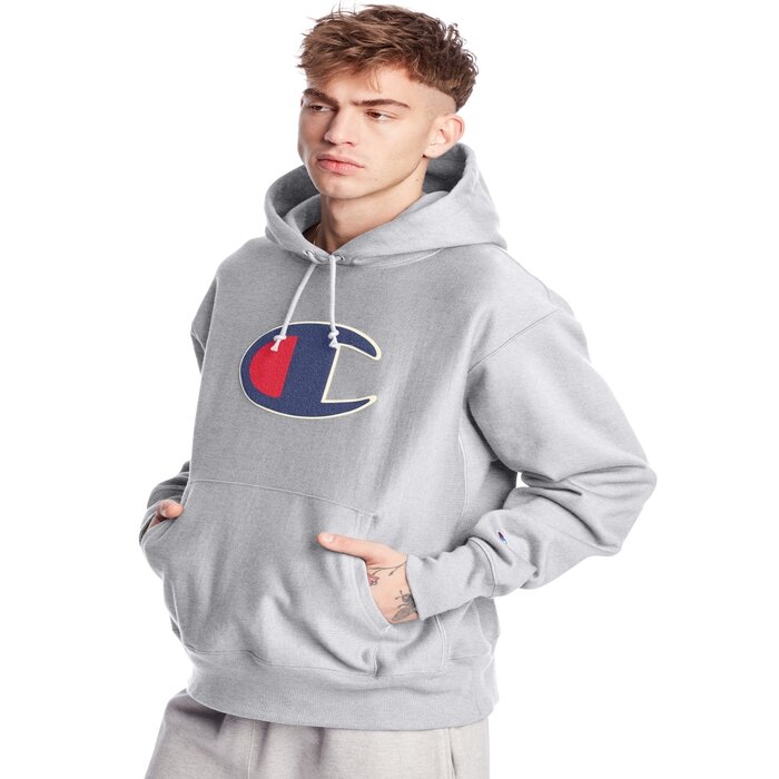 Champion LIFE Reverse Weave Pullover Hoodie Chenille Active Blue MD 
