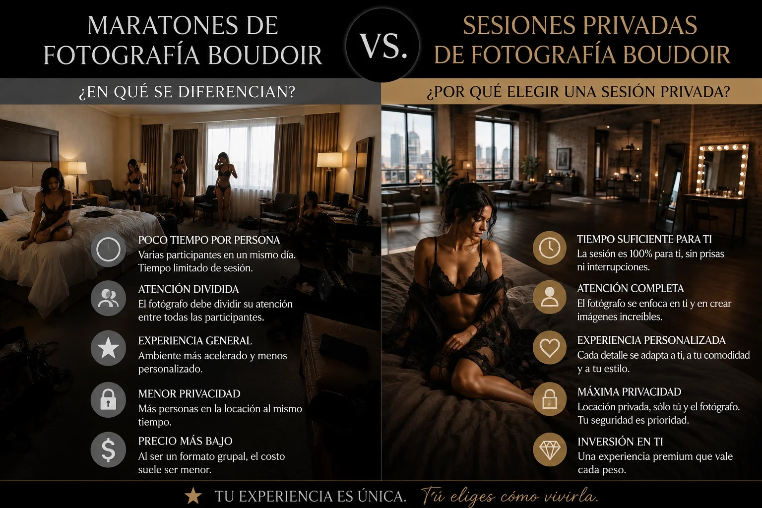 Maratones Boudoir vs. Sesiones Privadas: ¿Por qué tu experiencia merece más que 45 minutos?