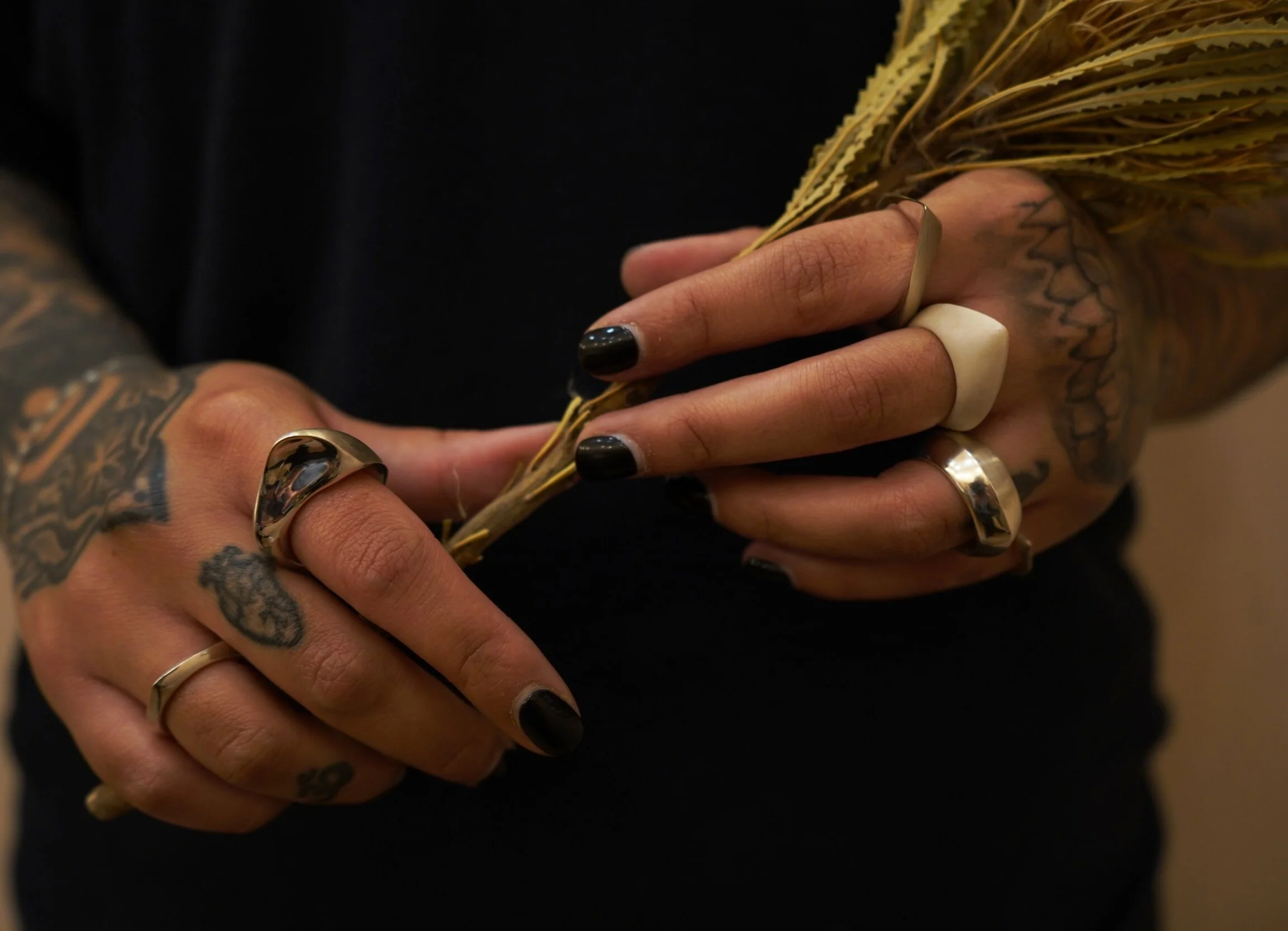 Sculptural statement silver and gold edgy rings for anxiety.