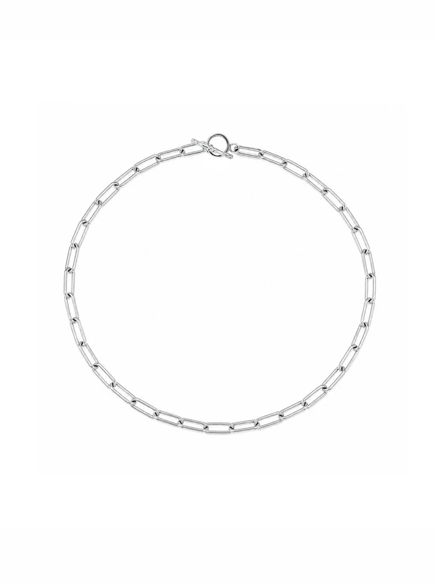 full view of solid sterling silver paperclip chain necklace with t-bar clasp by Charlotte Garnett