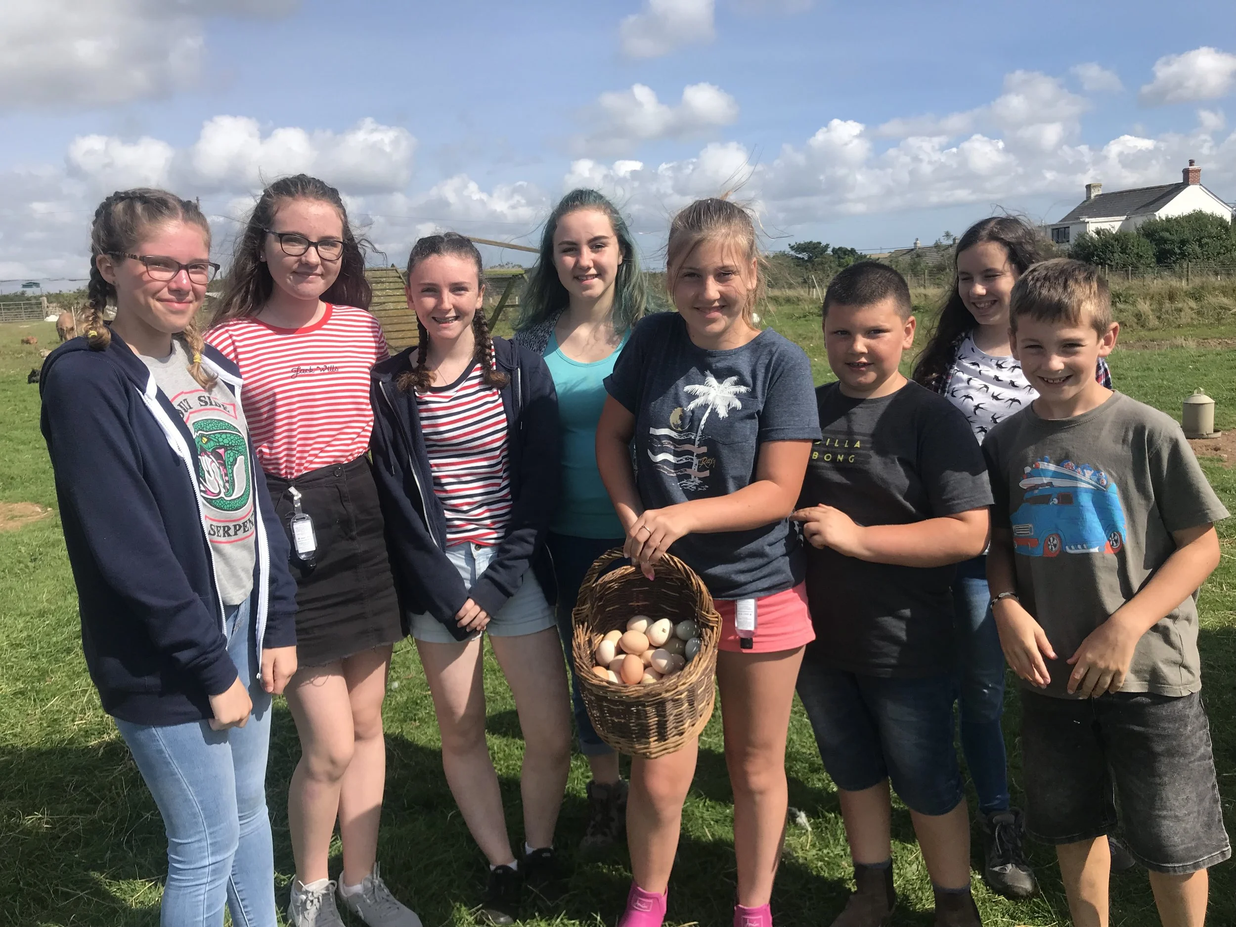 Collecting eggs as a team, before boxing them up to sell at the gate.