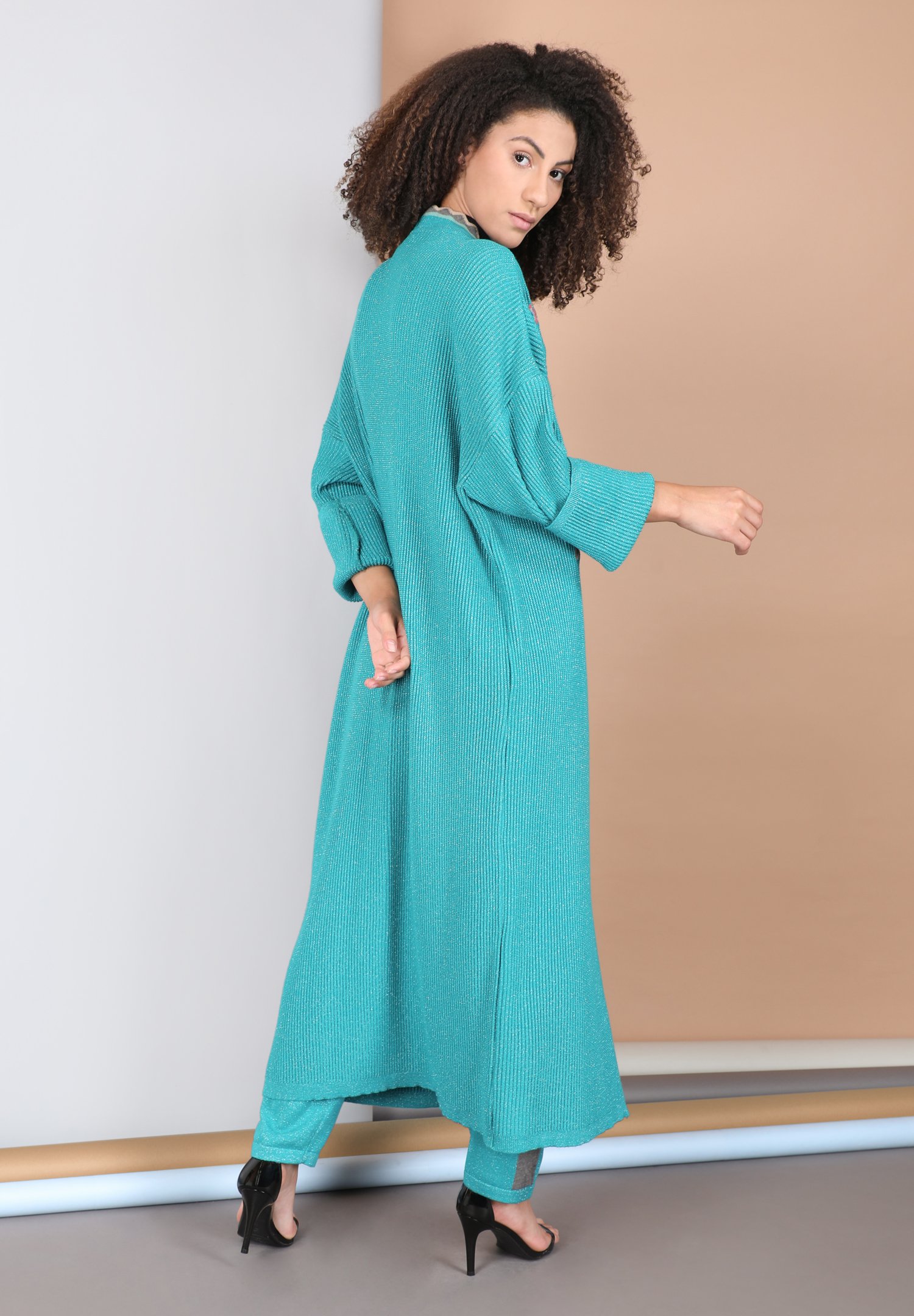  23248 ELIN KNITTED COVERUP TURQUOISE &amp; 92248 ANILA KNITTED TROUSERS TURQUOISE 