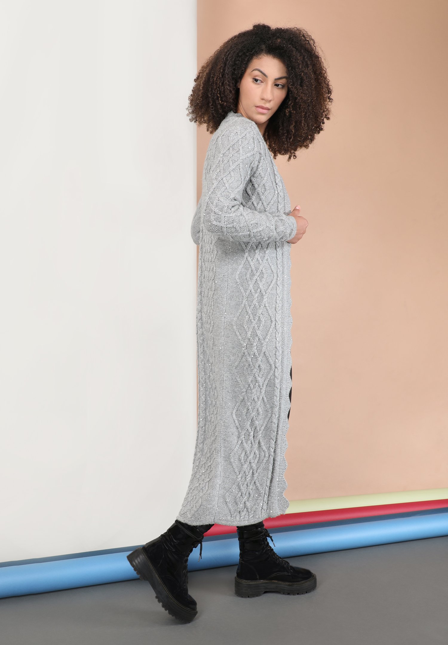 23241 LEVINIA KNITTED COVERUP SILVER GREY