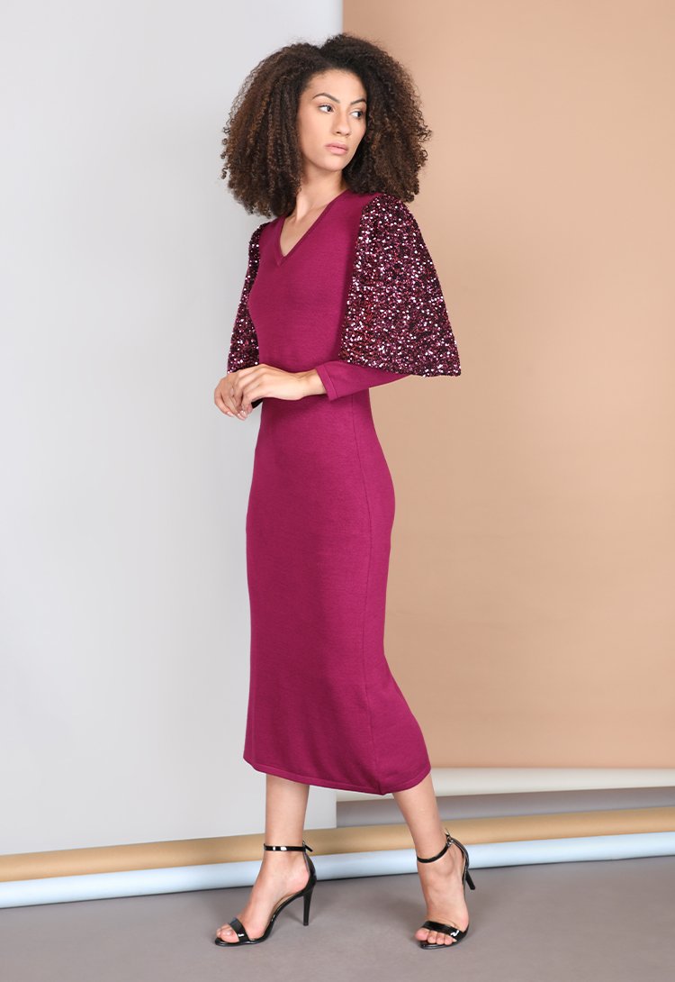 401754 LILIANNA KNITTED DRESS BEETROOT