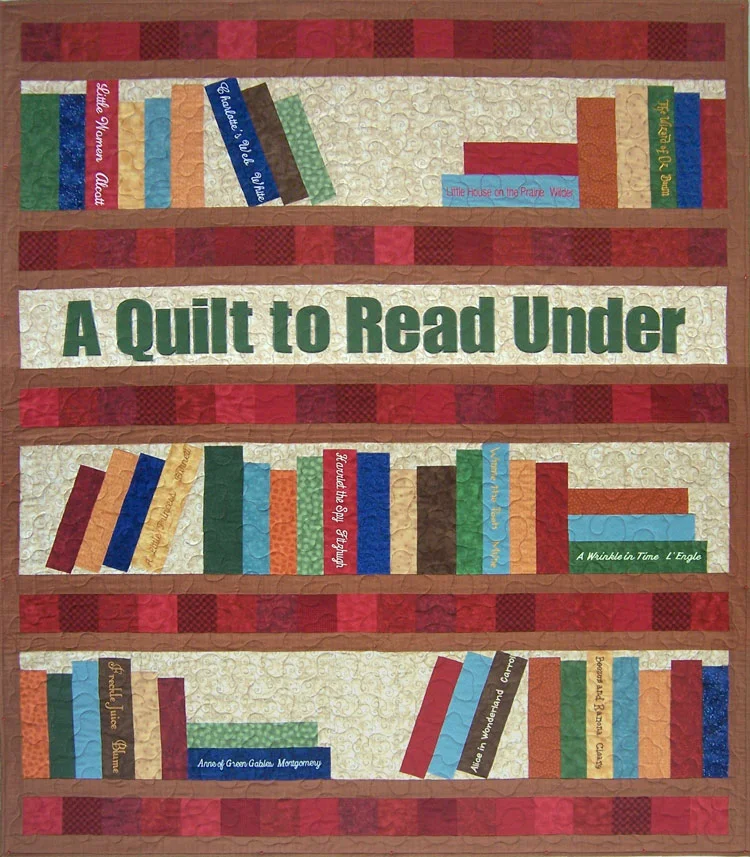 custom bookcase quilt by Whimzie Quiltz and More