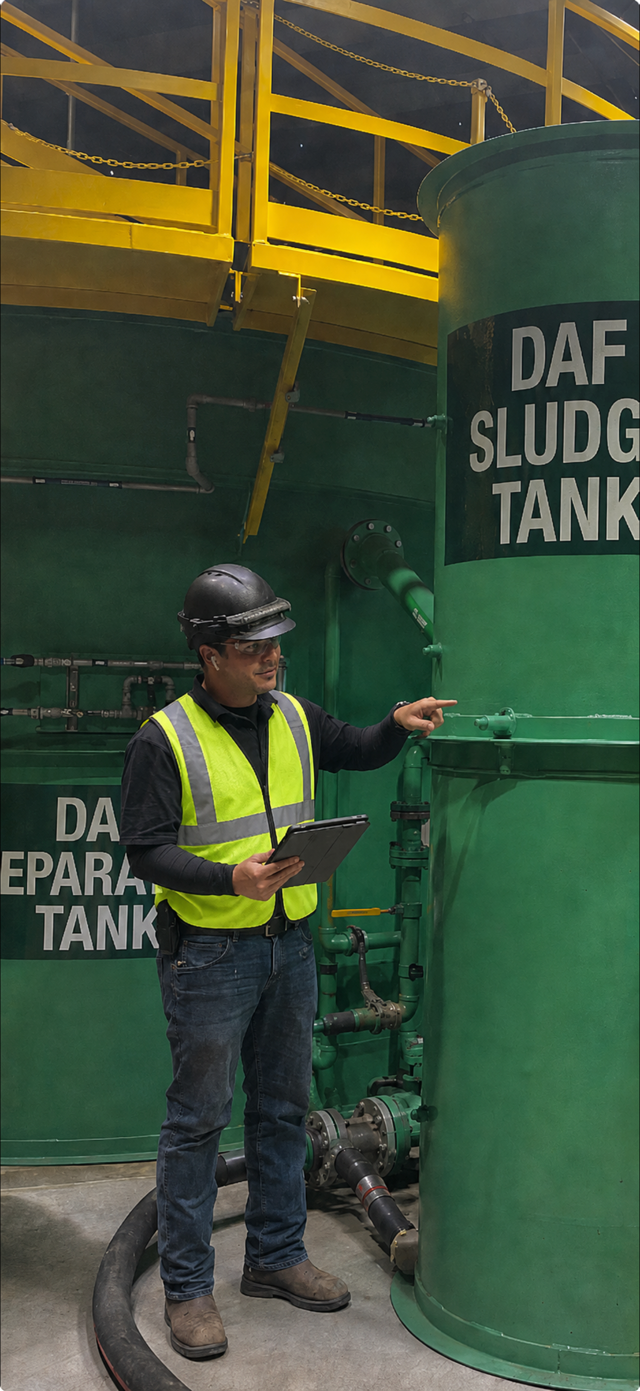 Watermen industrial wastewater specialist performing an onsite DAF system inspection