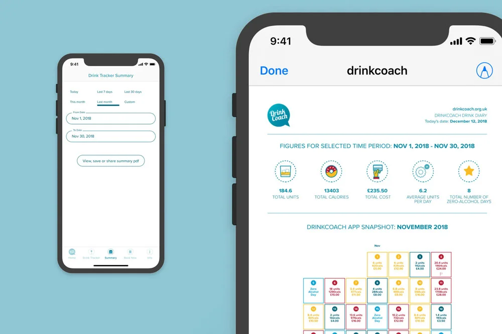 ABOVE: You can even export your Drink Tracker as a pdf and share via email or print.