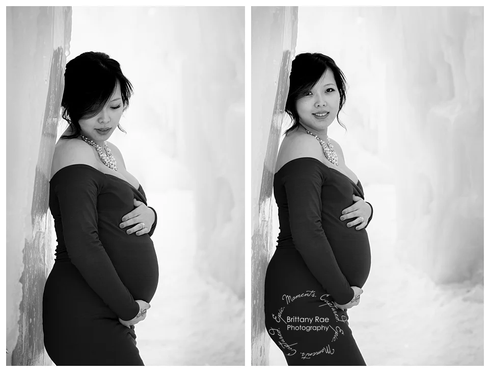 Ice Castle Maternity Photos in Lincoln New Hampshire by Maternity Photographer -