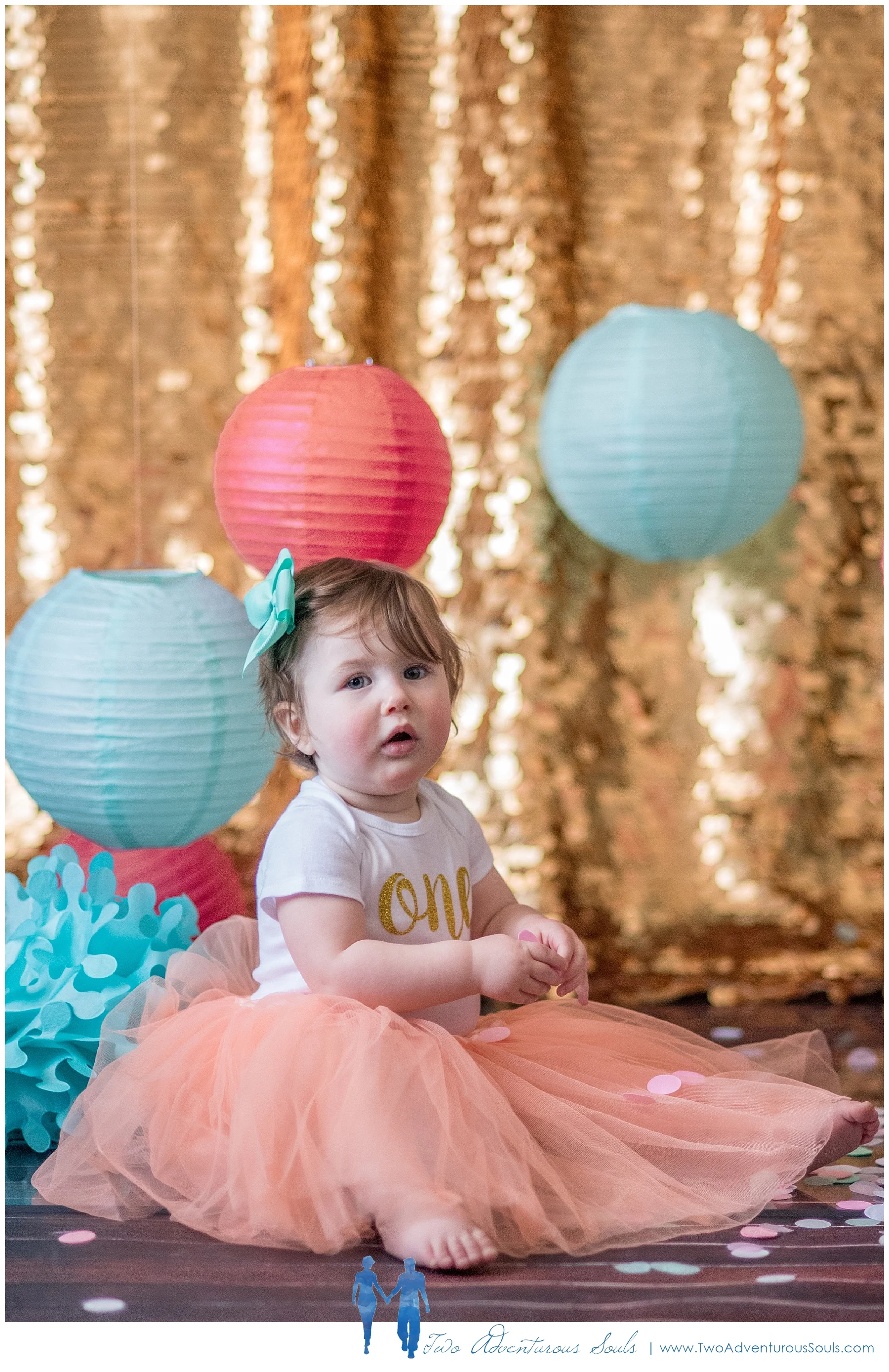 Maine Family Photographer, Two Adventurous Souls - Gold and Teal Cake Smash Session - 1