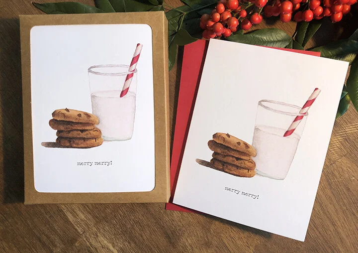 folded notecards 'milk &amp; cookies' christmas cards