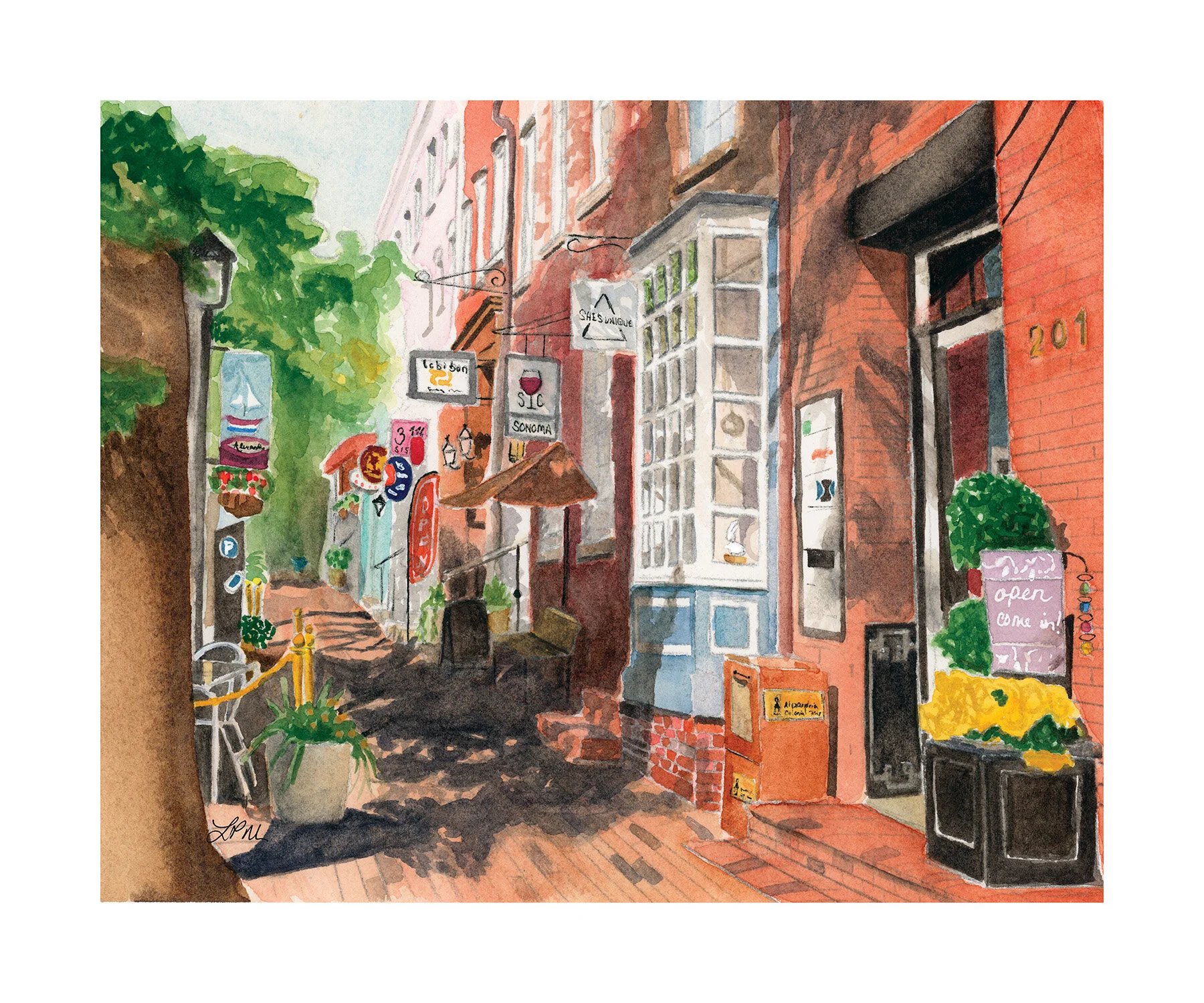 'Old Town Shops' fine art print by Alexandria artist Laurel Prucha Moran