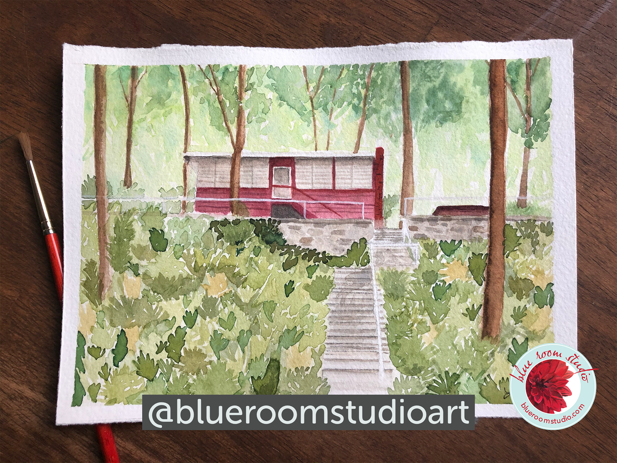 Blue Room Studio House Portrait Painting 5x7