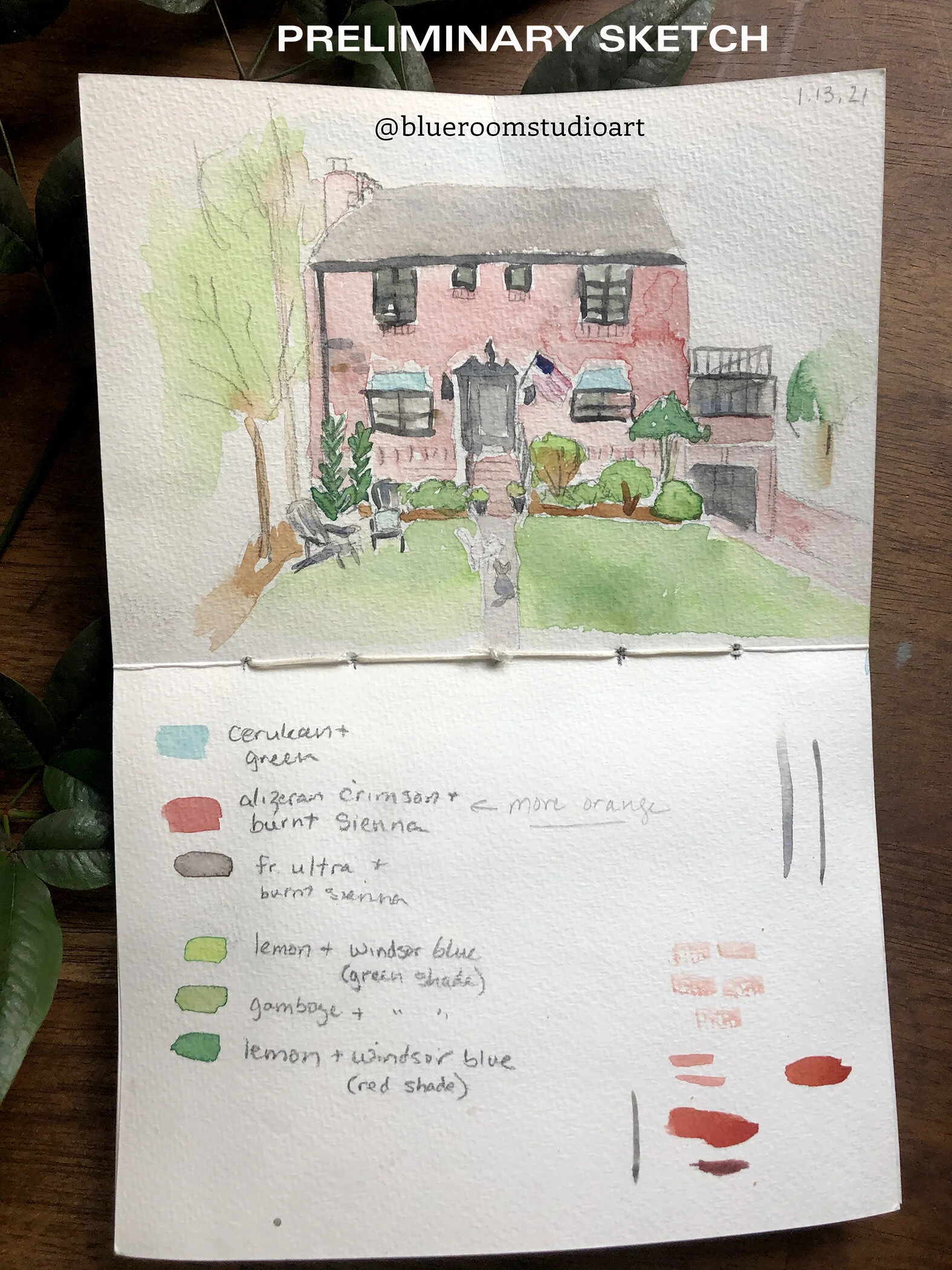 Blue Room Studio House Portrait Painting Preliminary Sketch