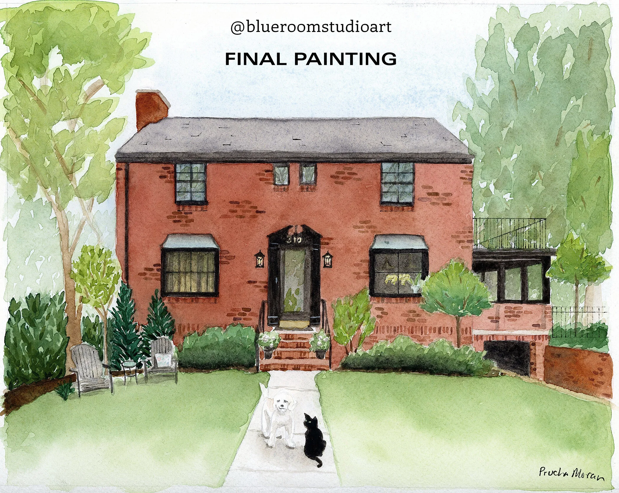 Blue Room Studio House Portrait Painting 8x10