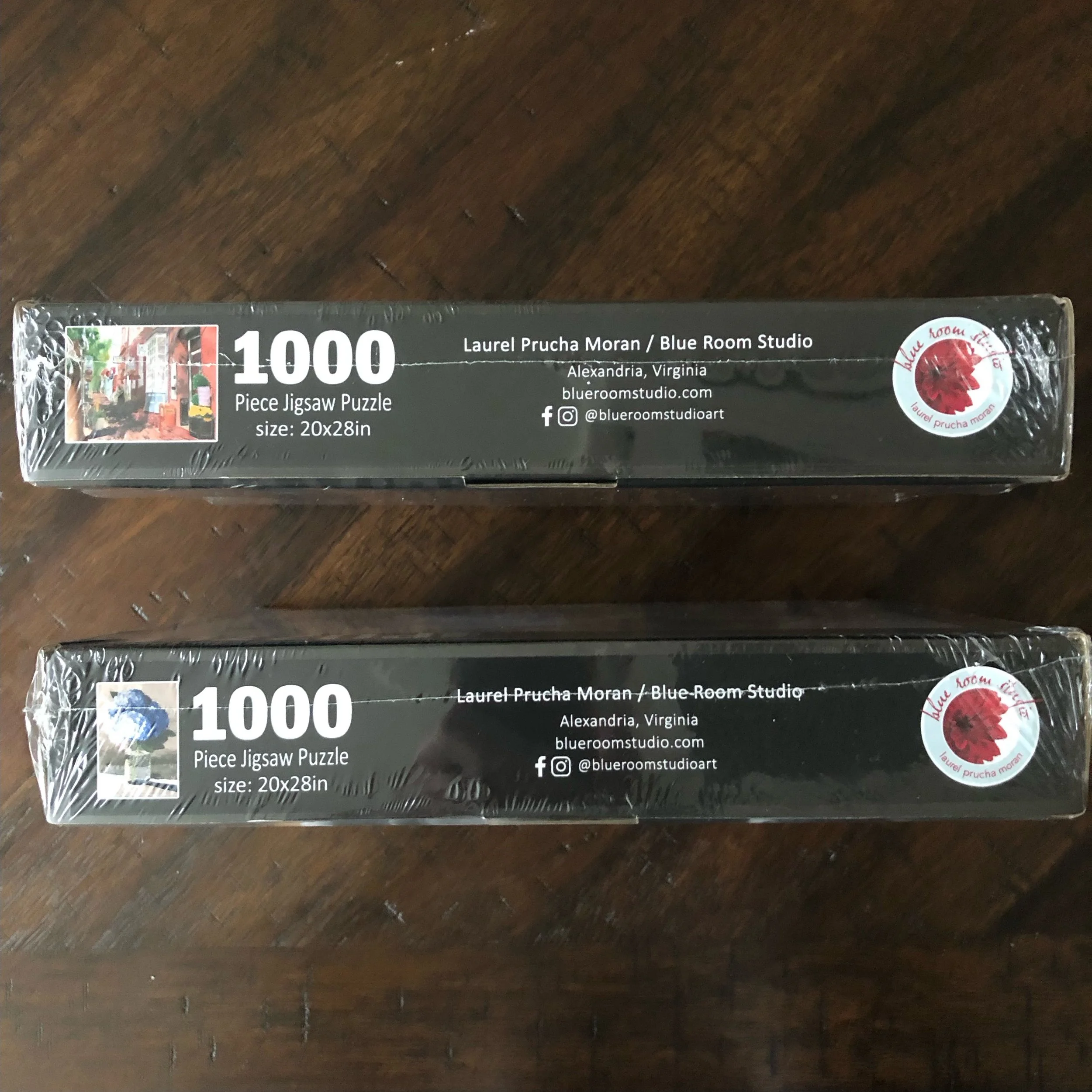 1000-piece puzzle of Old Town Shops by Alexandria artist Laurel Prucha Moran