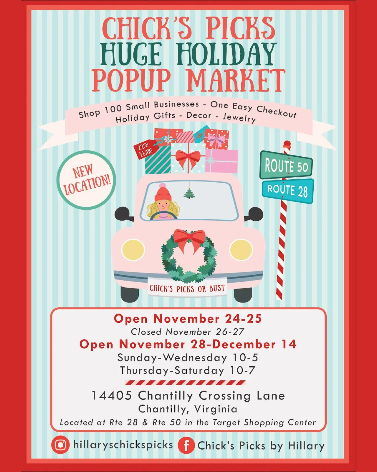 If you like to shop small and like finding fun, unique gifts and decorations for the holidays, you should swing by @hillaryschickspicks . They've been popping up for the holidays for 20+ years and they get better every time!

This year the space is M