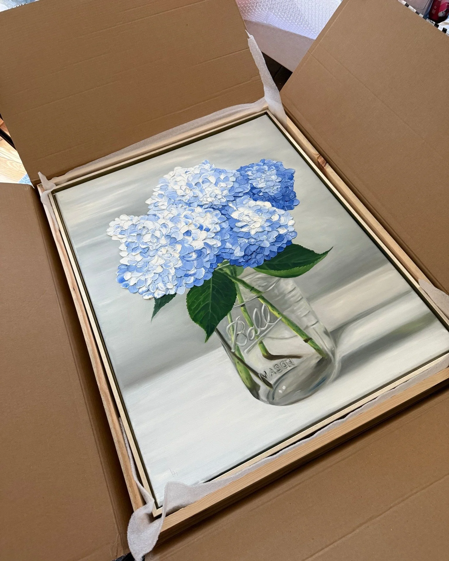 Always bittersweet when a painting finds its forever home 💙 but so happy &ldquo;Grandma&rsquo;s Harvest&rdquo; made it to Norfolk in perfect condition.

Prints of Grandma&rsquo;s Harvest, and many other paintings, are available on my website.�https: