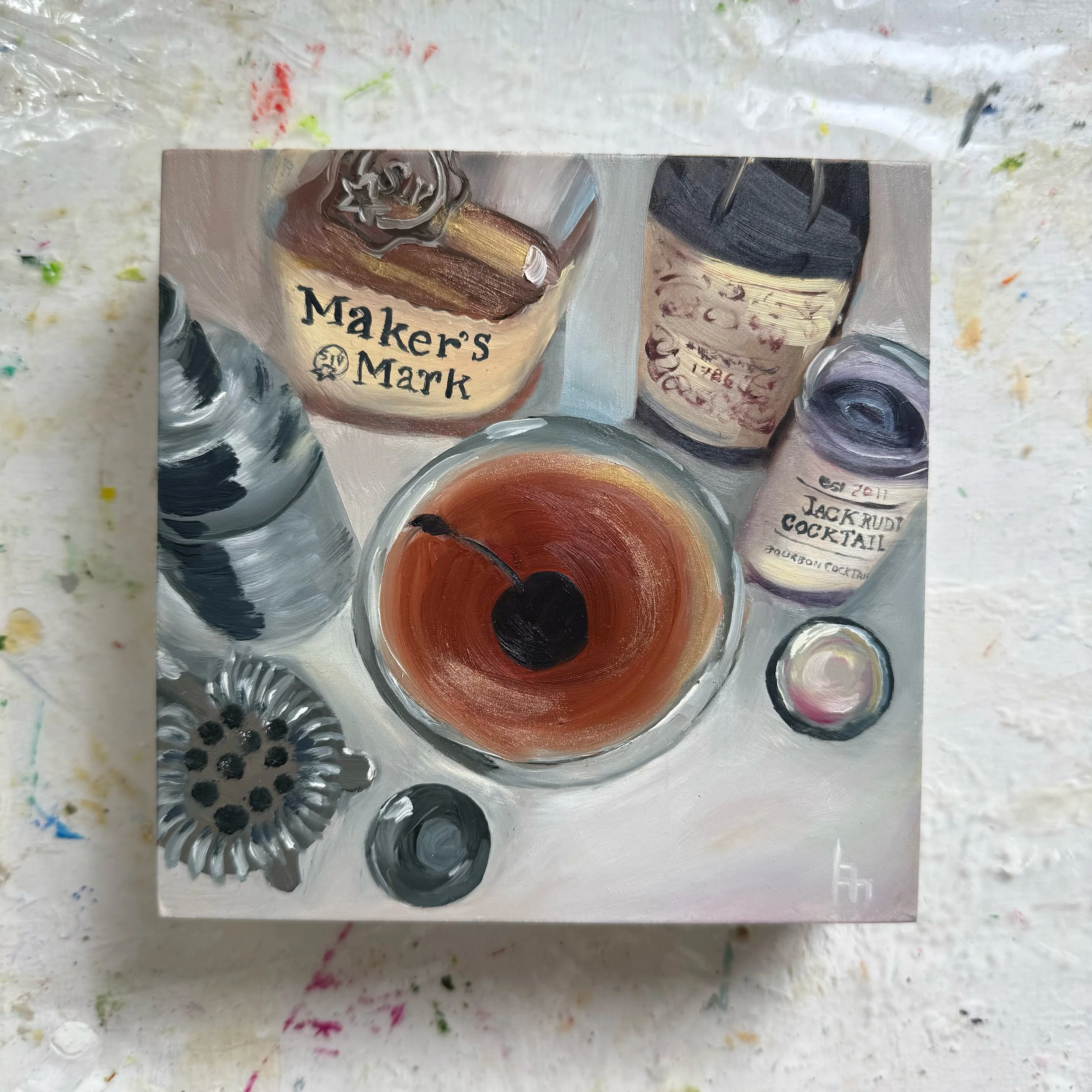 6x6" original oil painting 'Manhattan' by Alexandria artist Laurel Prucha Moran