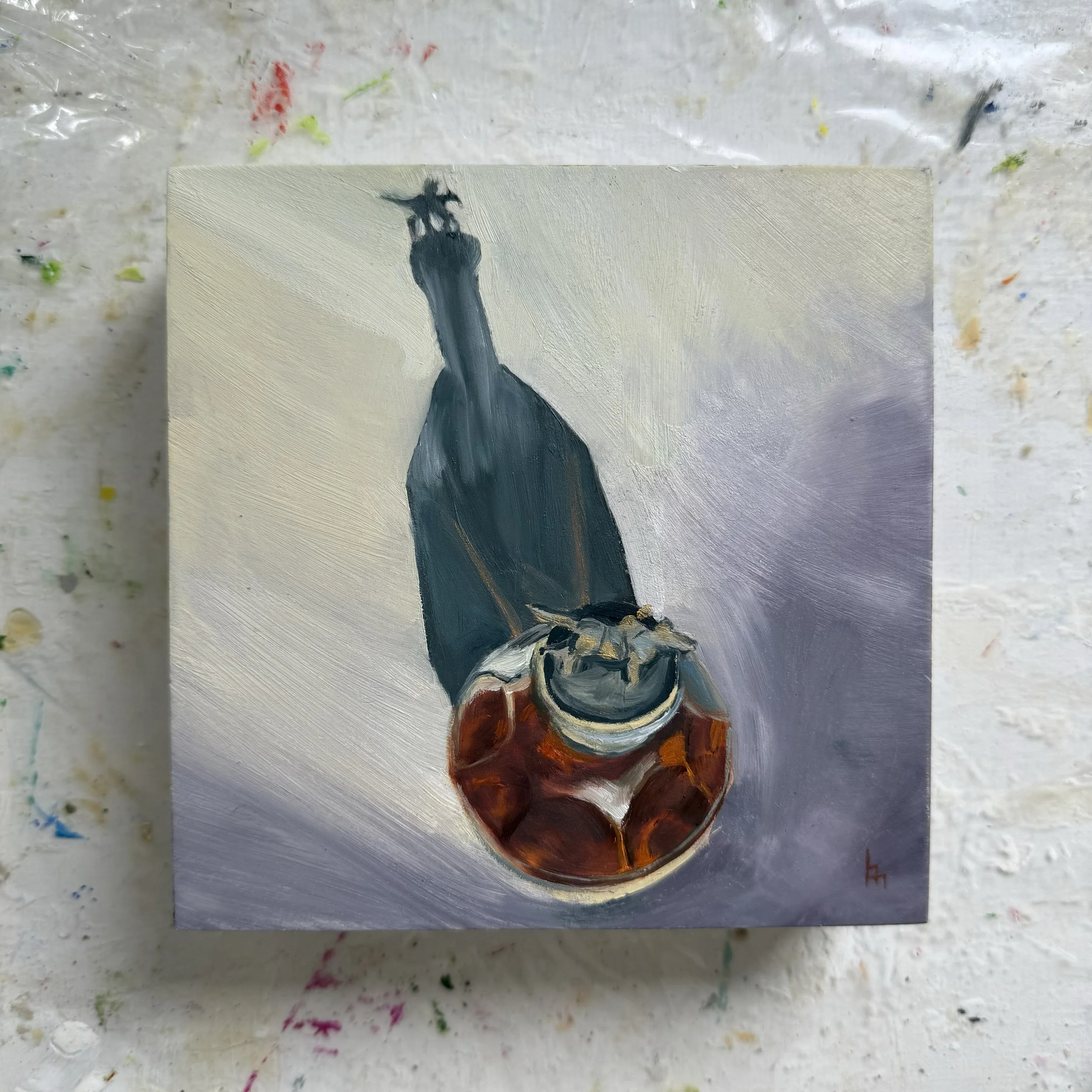 6x6" original oil painting 'Blanton's Shadow' by Alexandria artist Laurel Prucha Moran