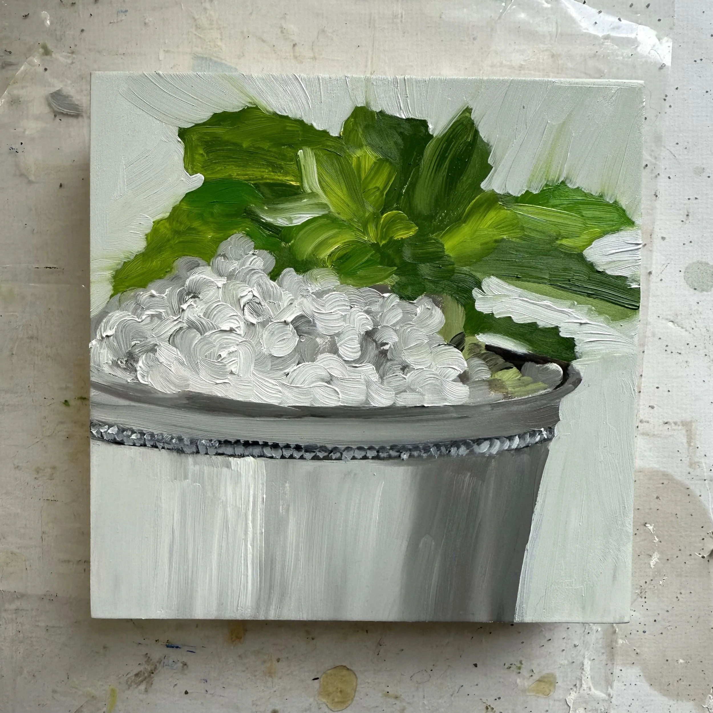 6x6" original oil painting 'Mint Julep' by Alexandria artist Laurel Prucha Moran