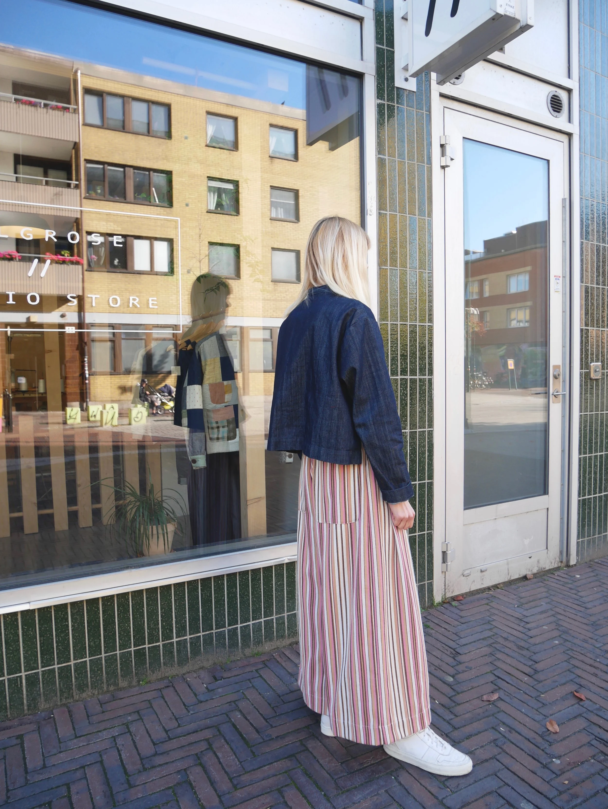 wide leg stripe pant made using vintage cotton in malmö sweden