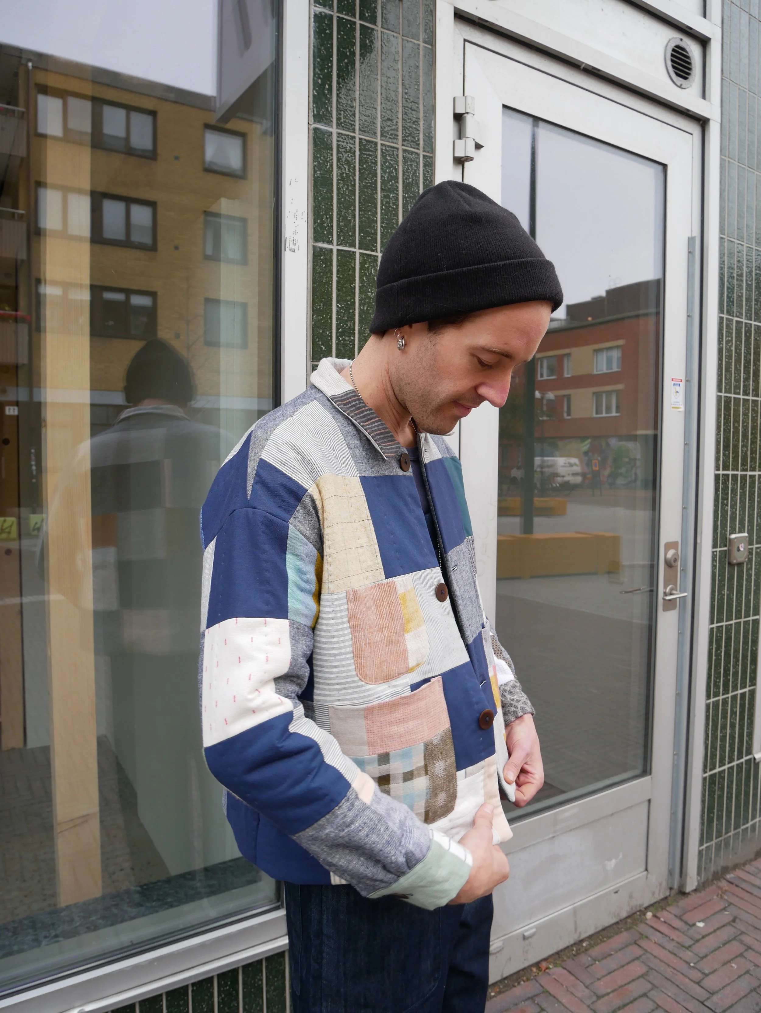 unisex patchwork padded workwear jacket