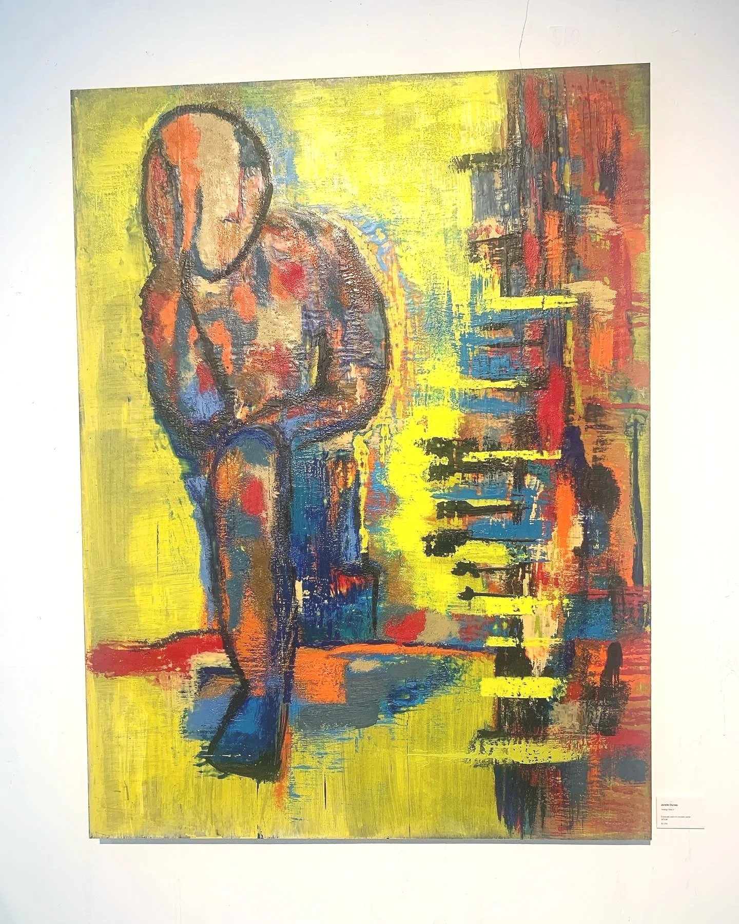 Analog Stoic 48"x36" ,2023Encaustic paint on wooden panel