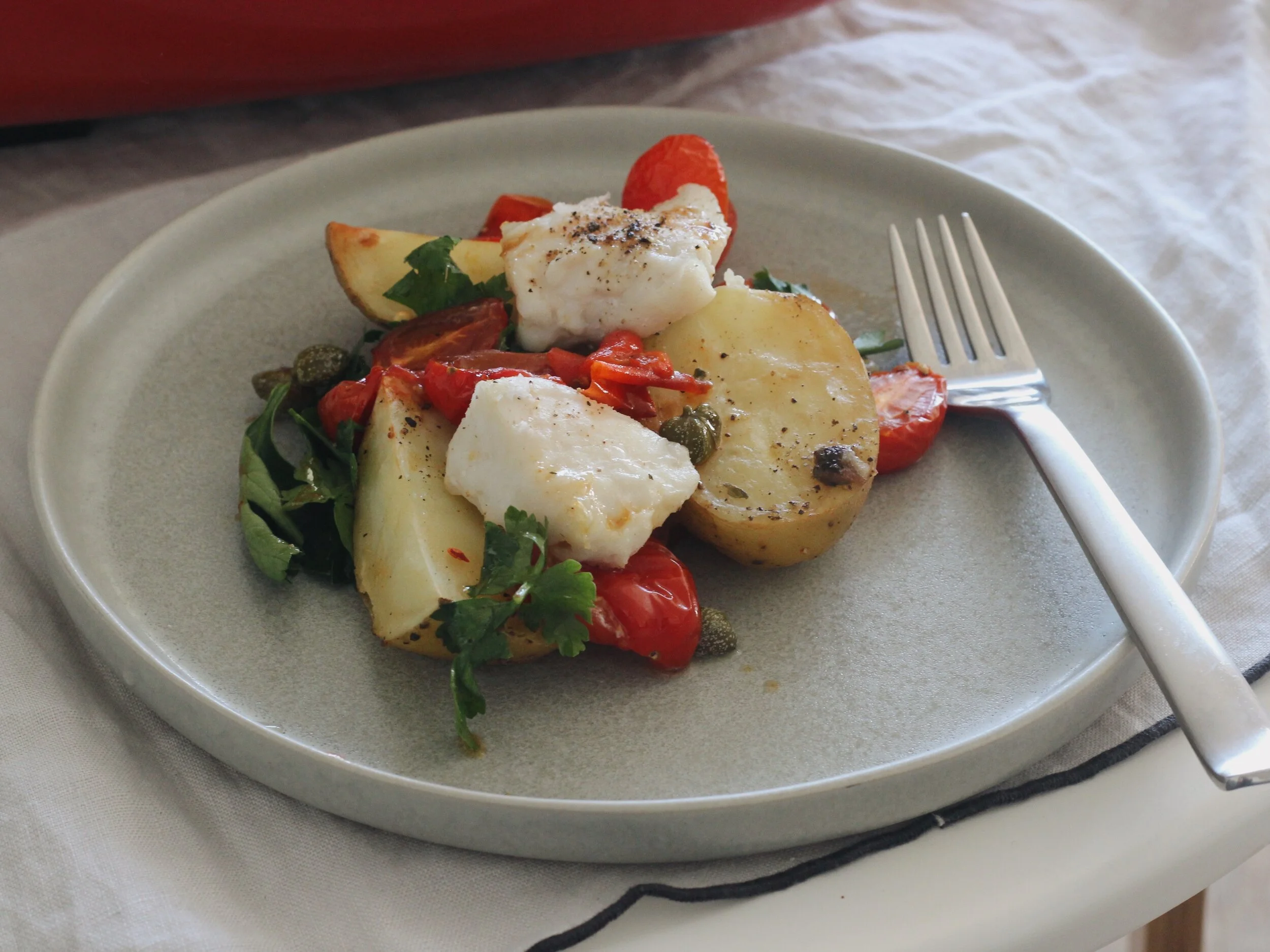 Baked fish with potatoes and peppers — Julia Eats Italy