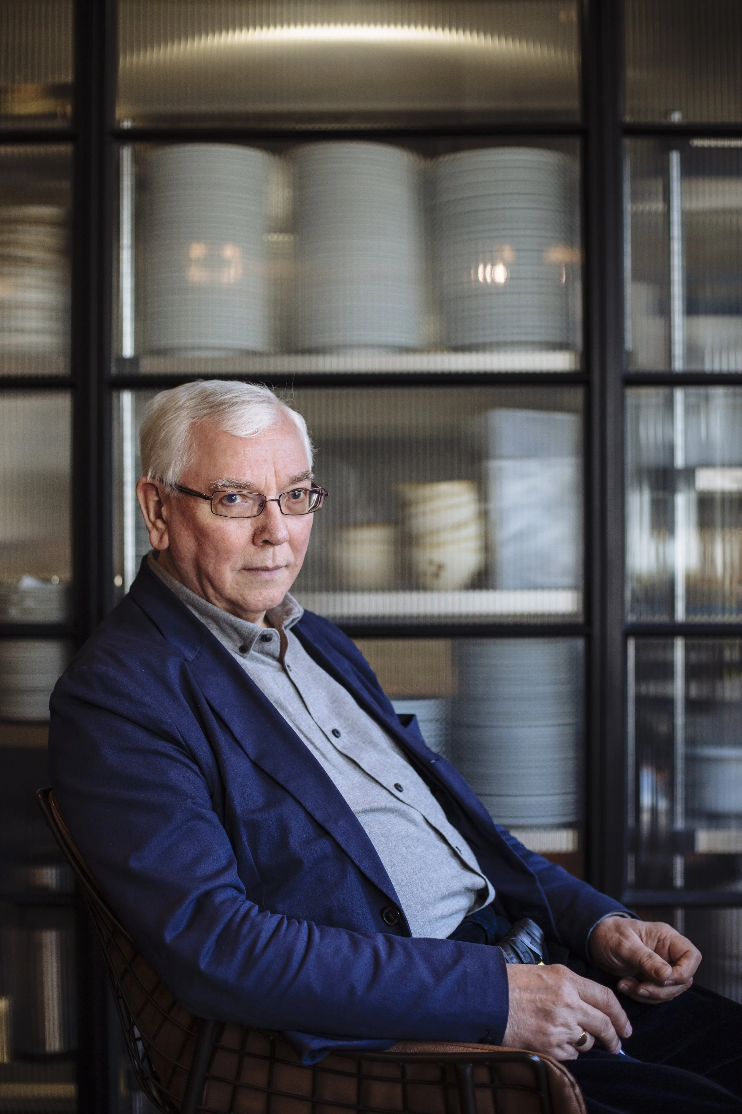 British director Terence Davies poses for a photograph inside the Stephen St Kitchen at the British Film Institute, London, England, Wednesday, May 4, 2016. (David Azia for The New York Times)