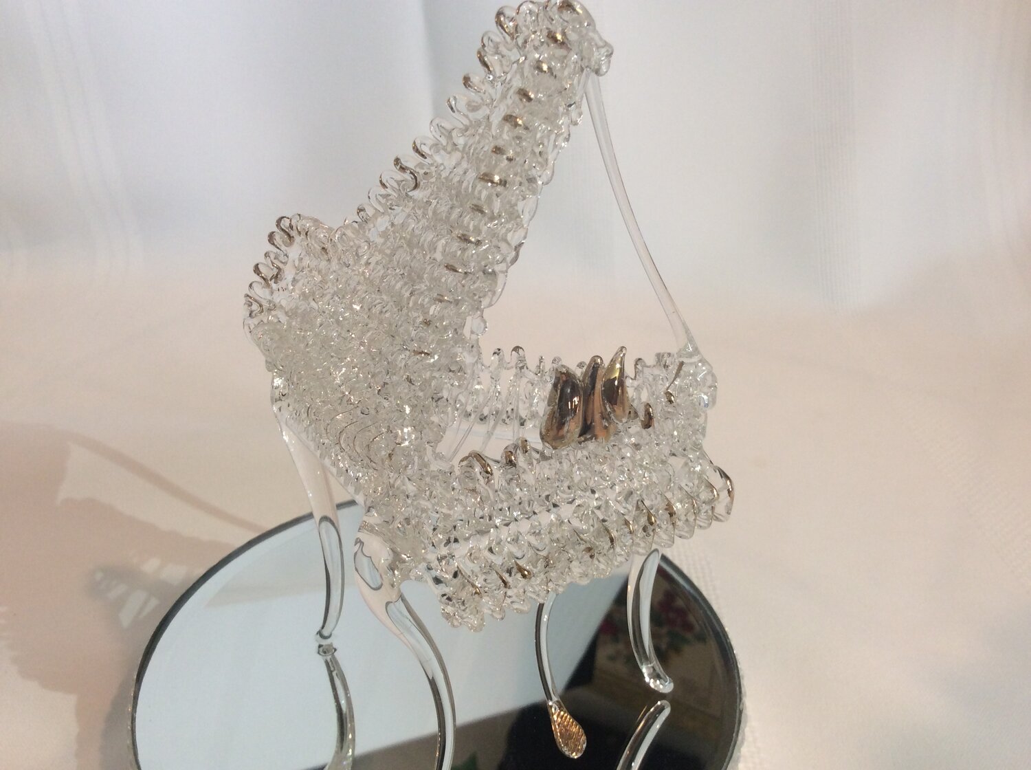 Miniature Hand-Blown Glass Piano Figurine with Round Embellished 
