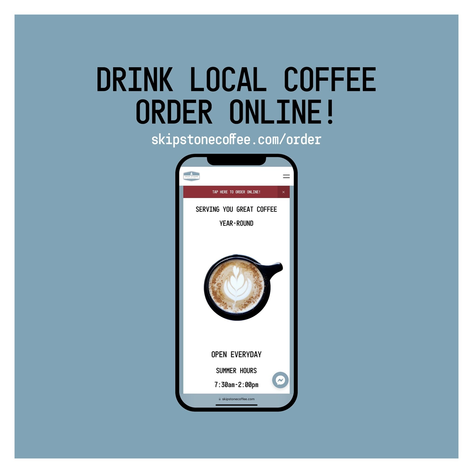 Good morning Door County! 🌤
A reminder to our coffee lovers that in just a few easy steps you can order your favorite coffee, pay online, and stop by to pick it up. It&rsquo;s that easy! 🤩☕️✨

📲 www.skipstonecoffee.com/order