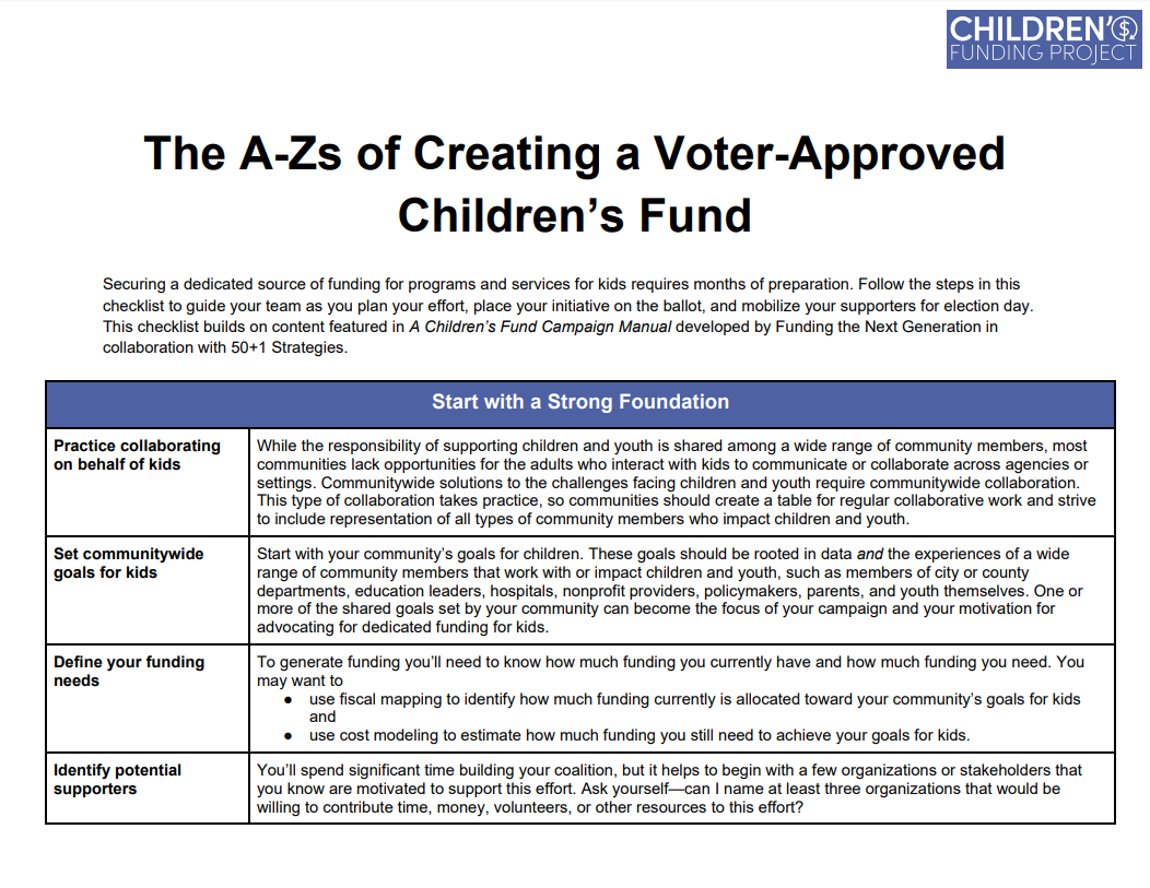 Funding Our Kids 101 — Children's Funding Project