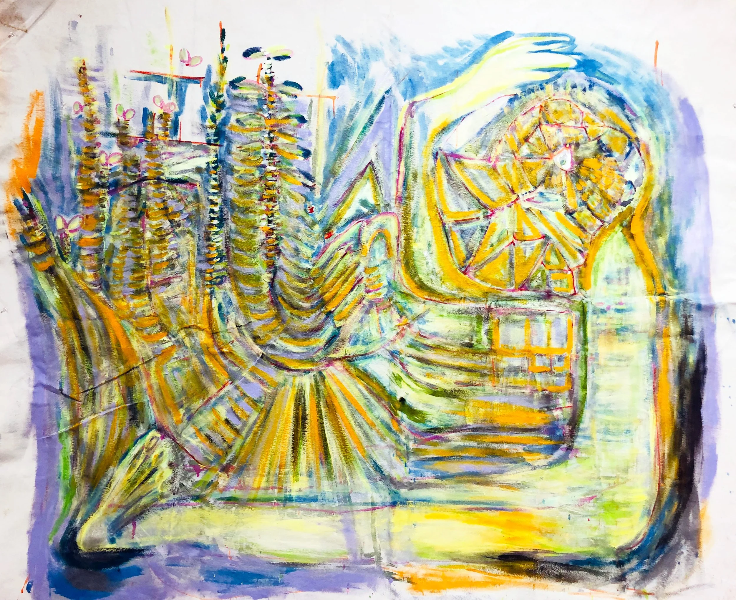 The Meddler (GMO), Mineral pigment in walnut oil on canvas (unstretched), 50x80", 2024