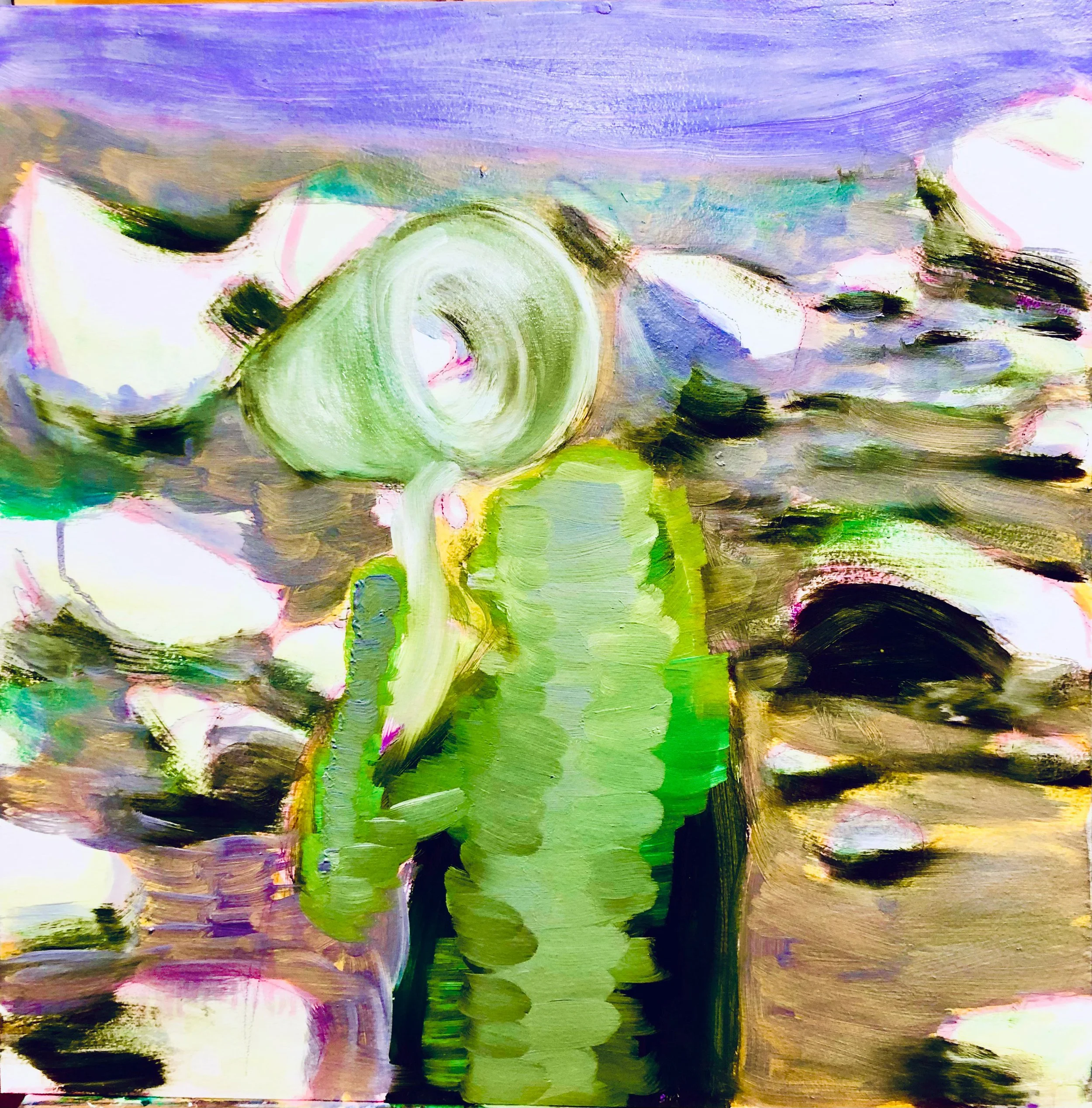 Field Recording with Stones, oil on panel, underpainting, 2025