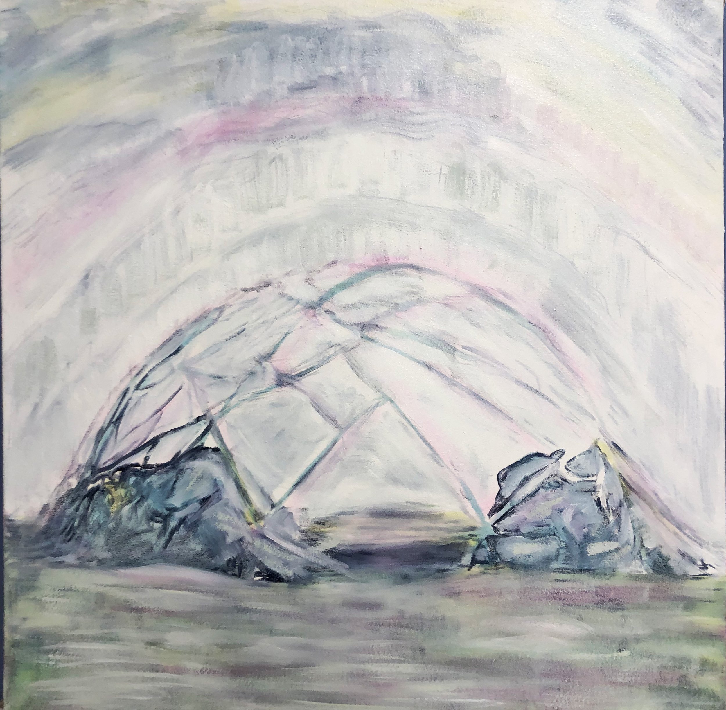 Utopian Decay Series, I, Ground pigment in walnut oil on canvas, 2024, 36" x36"