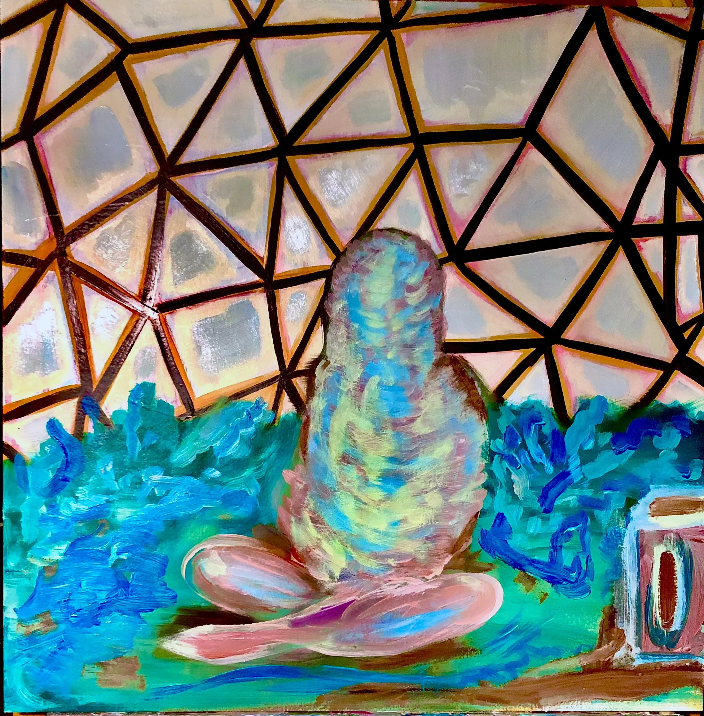 Audio Session in Dome, oil on panel, 24"x24, 2025