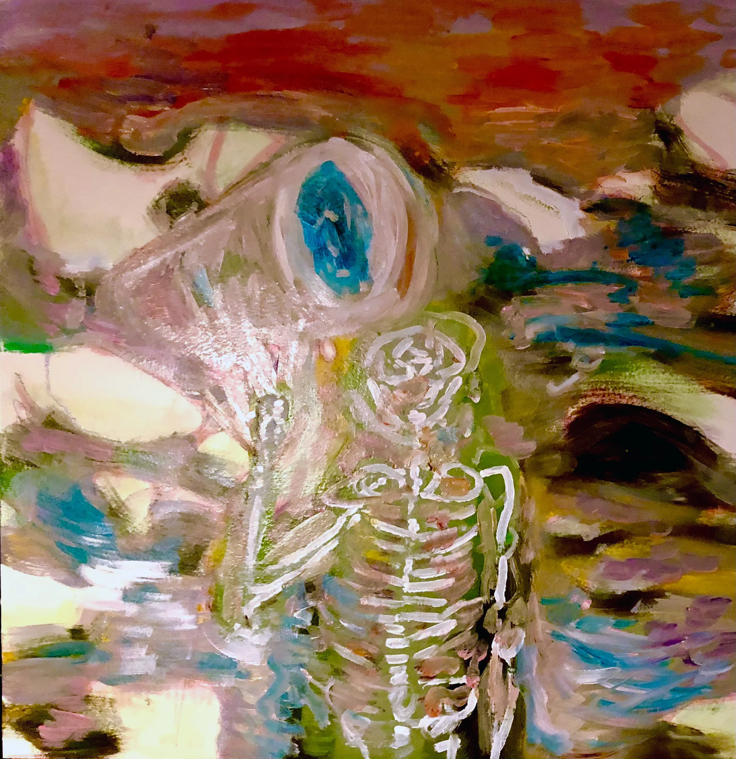 Field Recording with Stones & Bones, oil on panel, 24" x 24", 2025