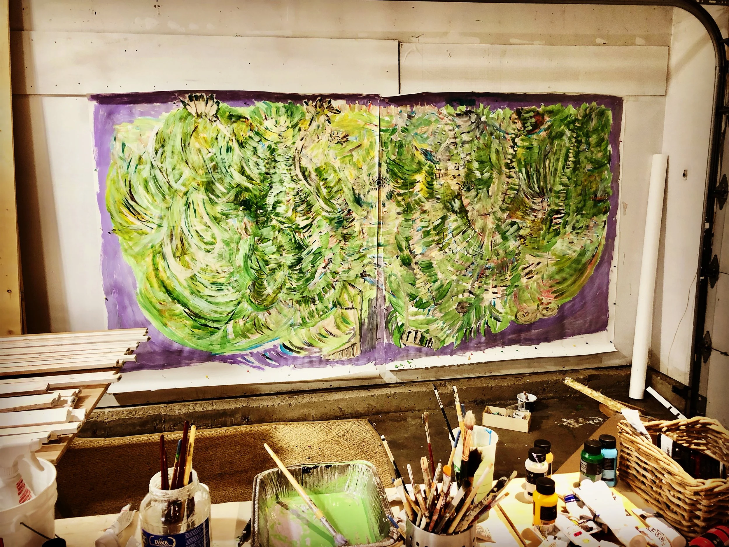 Expanded Garden + Me, Acrylic on paper, 5'x10', 2023